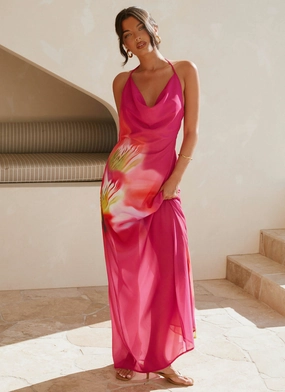 Fantasy Maxi Dress - Pink Tropical Trend Focused