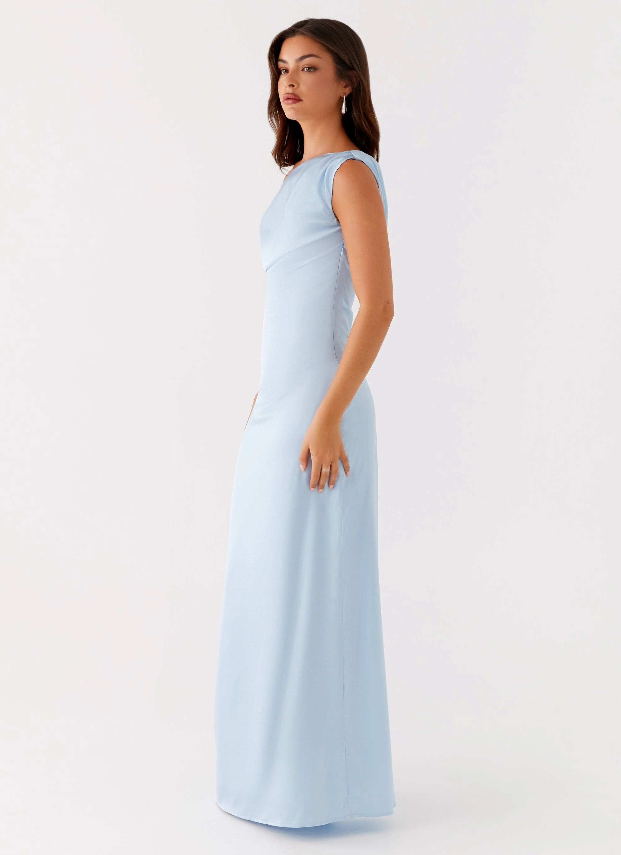 Heart Of Glass Satin Maxi Dress - Blue Fluid Shape