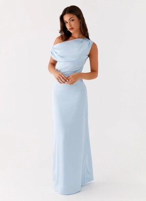 Heart Of Glass Satin Maxi Dress - Blue Free Step Versatile Piece