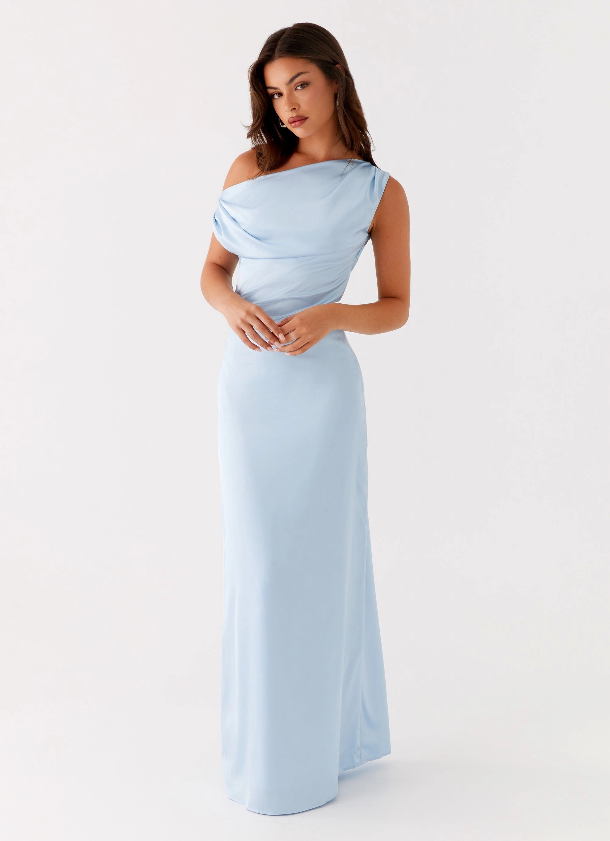 Heart Of Glass Satin Maxi Dress - Blue Free Step Versatile Piece