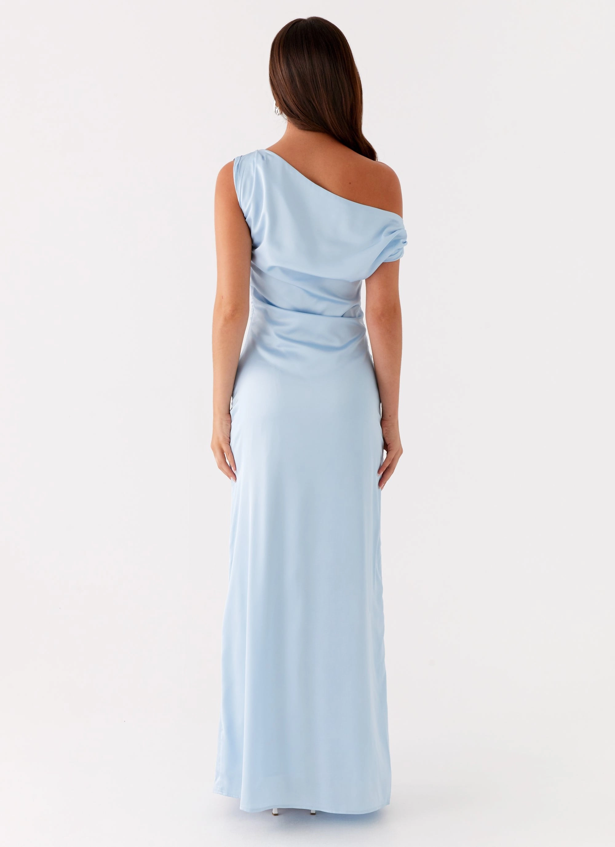 Heart Of Glass Satin Maxi Dress - Blue Layered Volume Warranty-Included