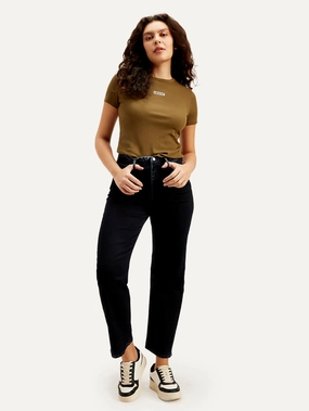 Smart Casual Classic Wear Outdoor Adventure Party Look Youth Style Women's Redloop Dark Indigo Ribcage Straight Fit High Rise Jeans