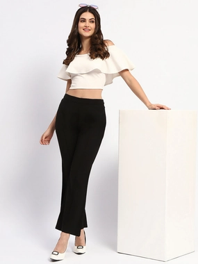 Chill Wear Practical Wear Madame Pleated Solid Black Flared Trousers