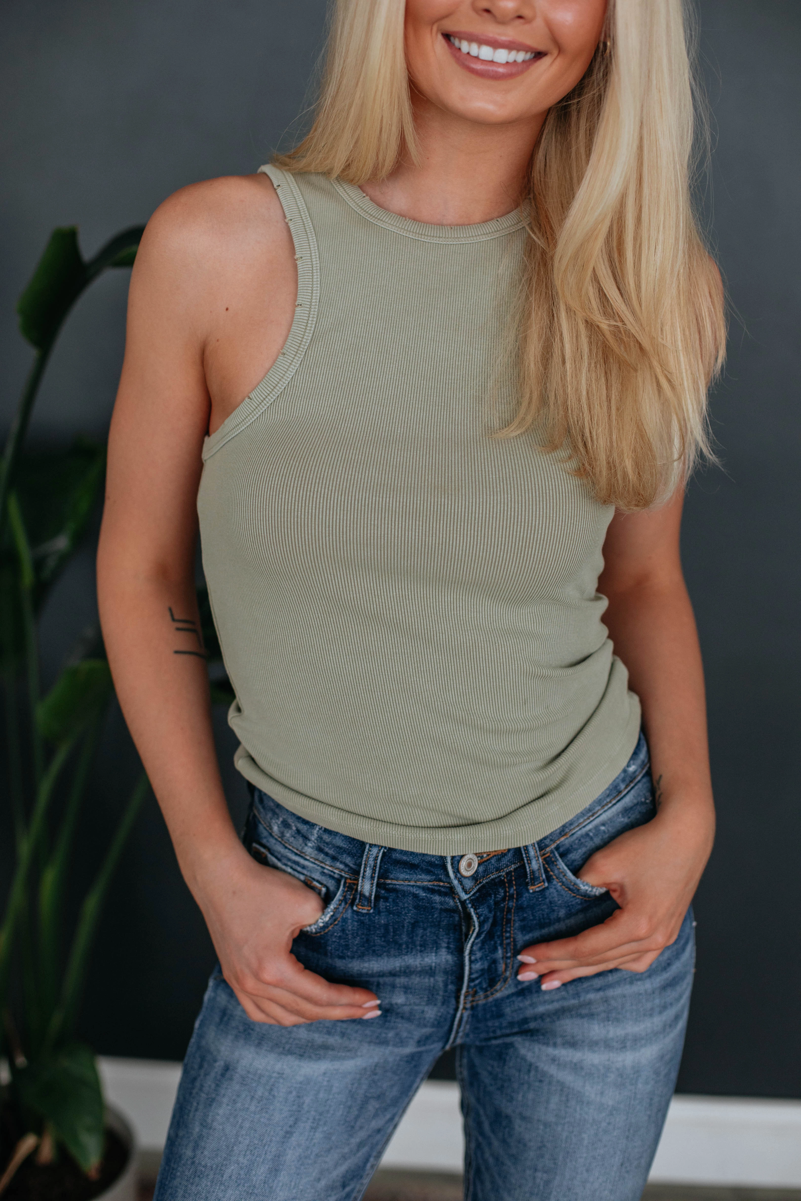 Lou Ribbed Tank - Sage Minimal Flexible