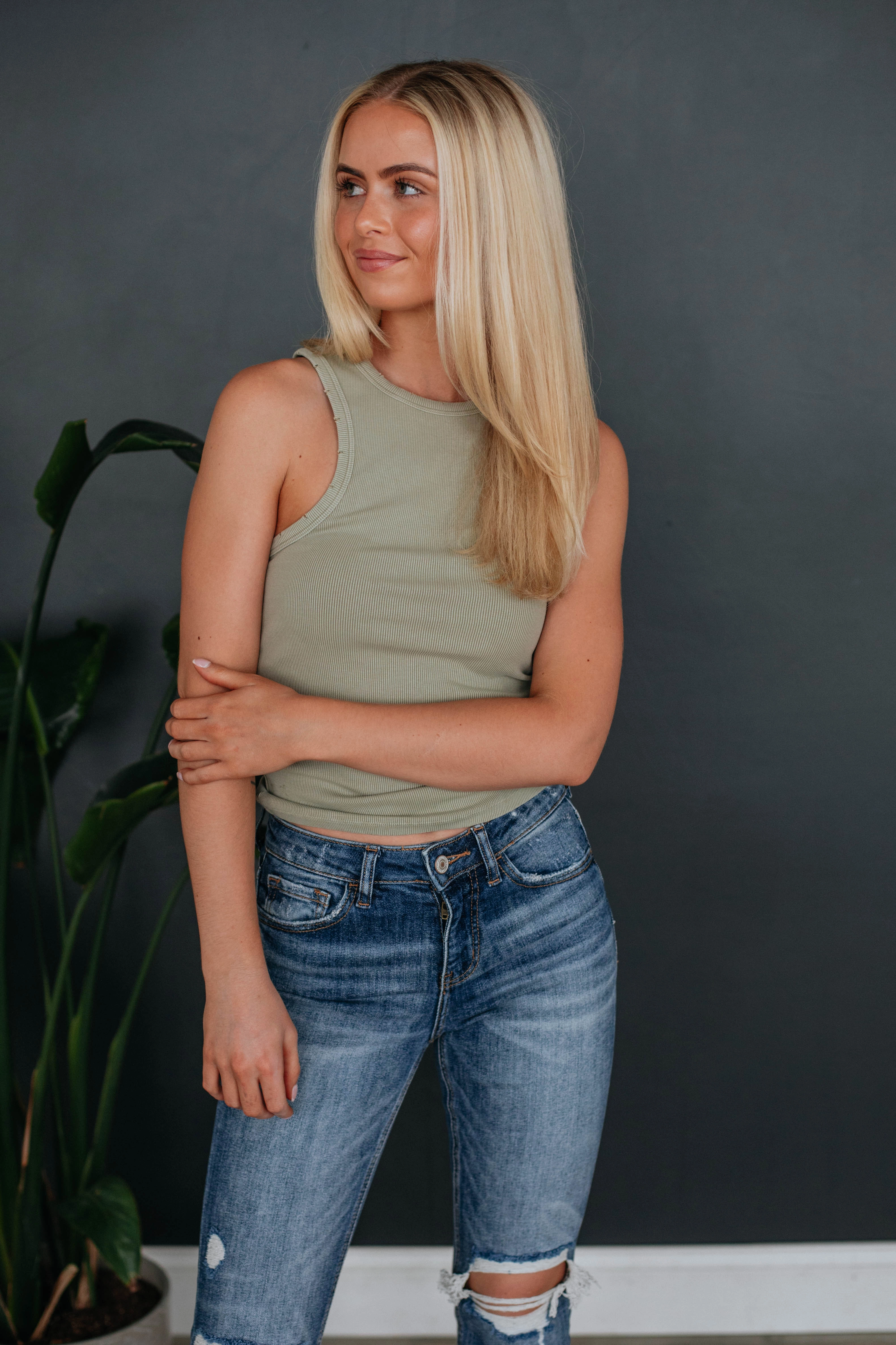 Lou Ribbed Tank - Sage Urban Cool