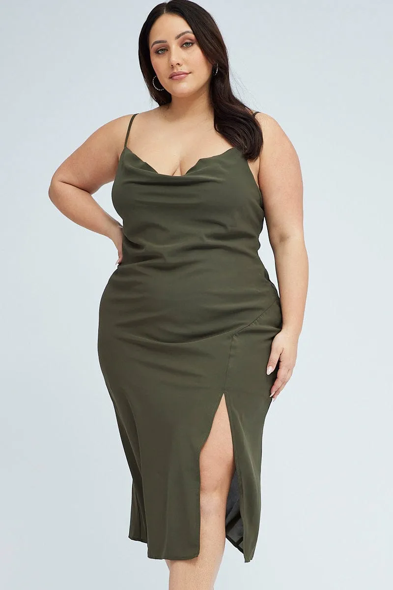 Green Midi Dress Cocktail Split Side Strappy Mood Edge