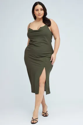 Green Midi Dress Cocktail Split Side Strappy All-Season Comfort
