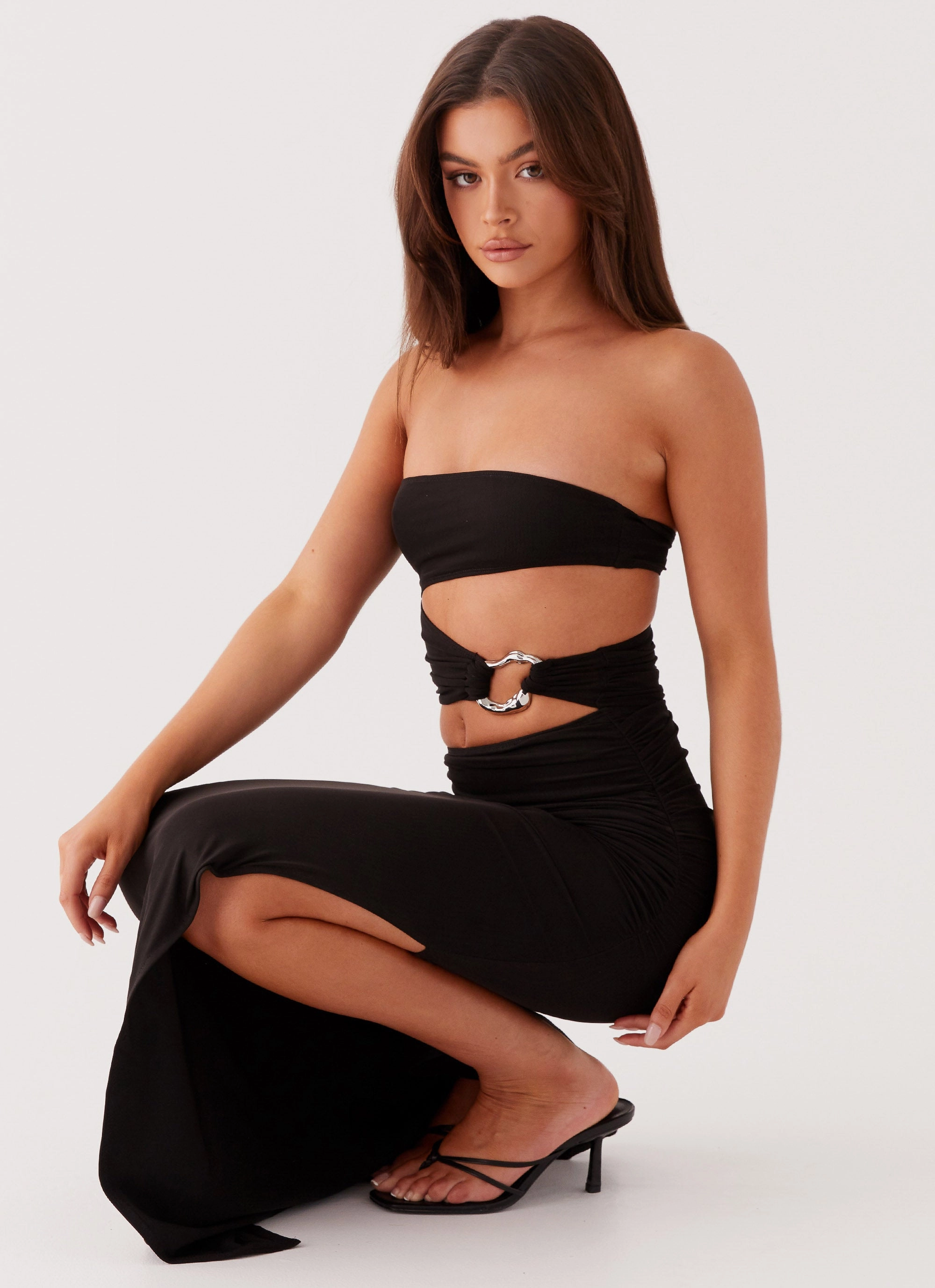 Stylish Feel Stylish Line Into Pieces Mesh Maxi Dress - Black