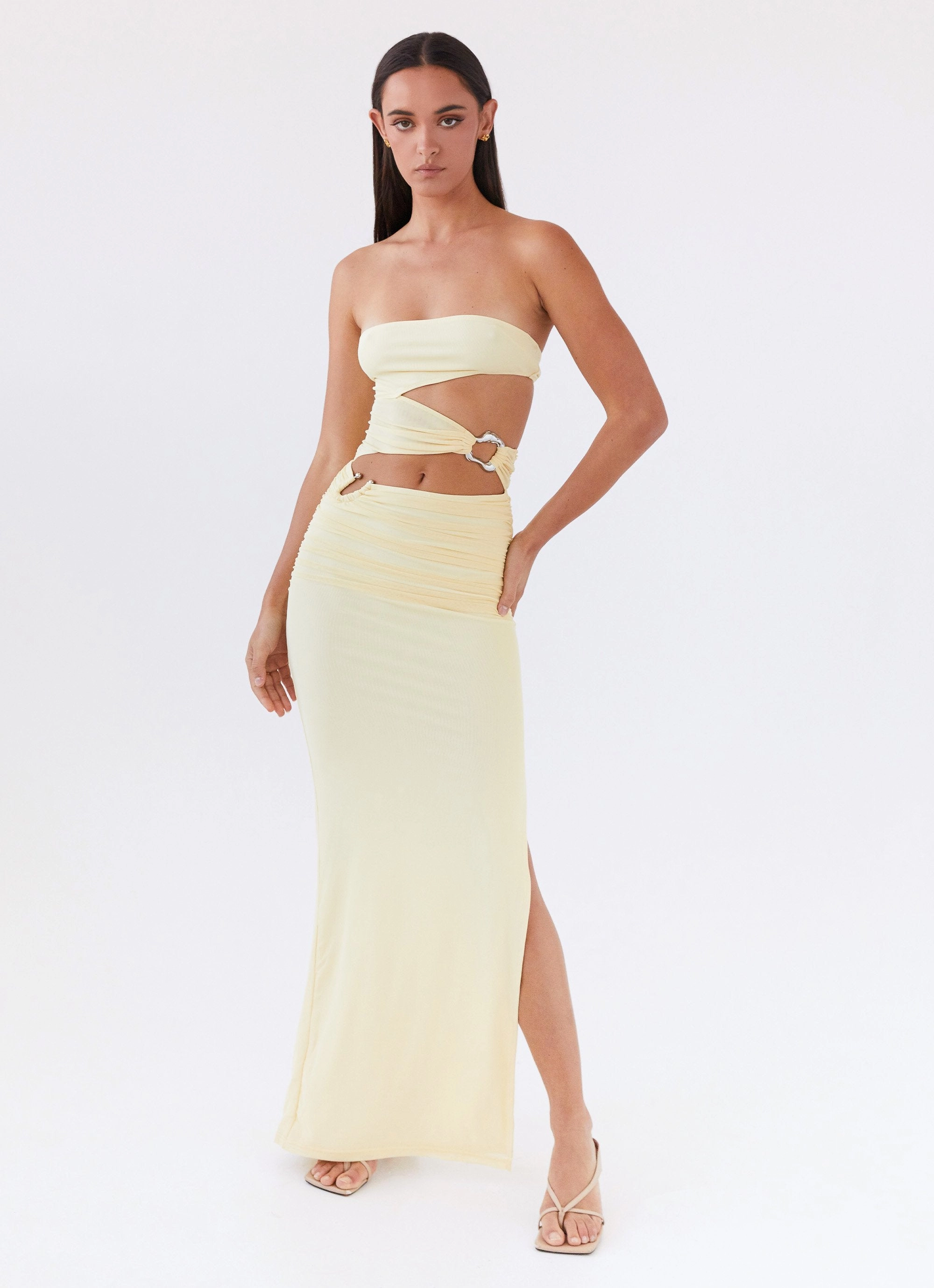 Fall Piece Into Pieces Mesh Maxi Dress - Lemon