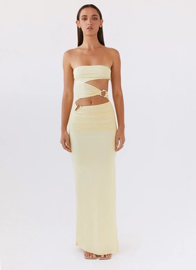 Into Pieces Mesh Maxi Dress - Lemon Petite Chic Zip Closure