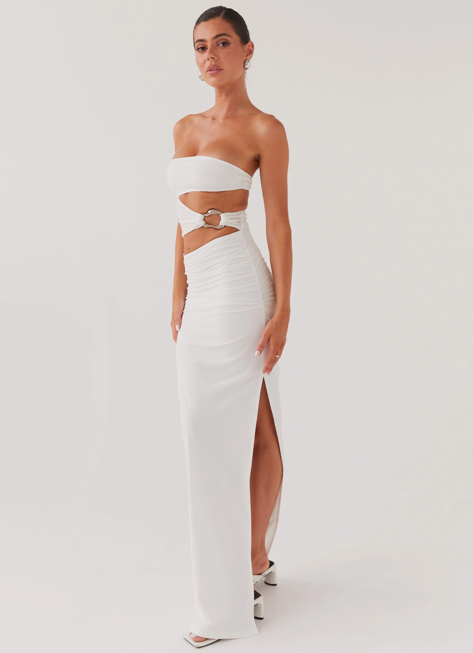 Pure Motion Into Pieces Mesh Maxi Dress - White