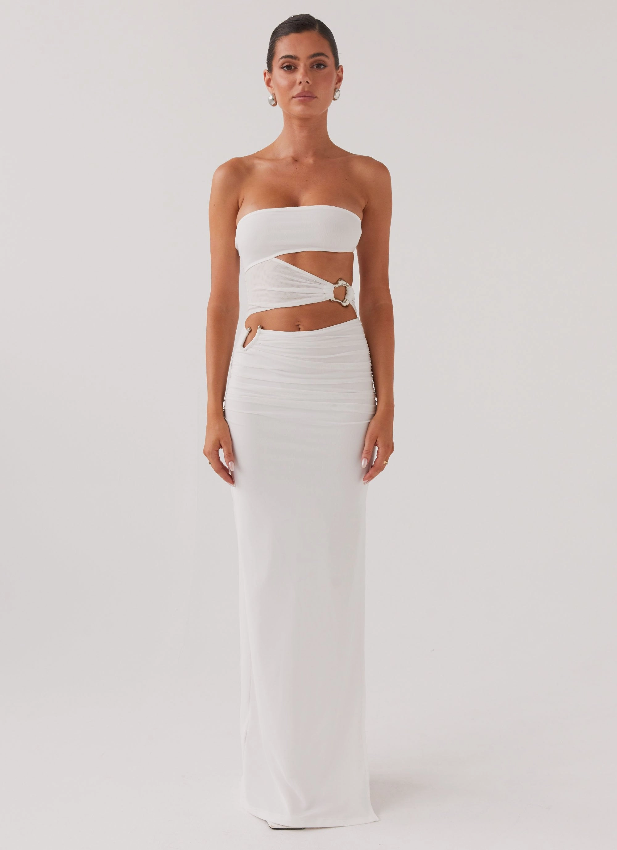 Into Pieces Mesh Maxi Dress - White Sporty-Look Dreamy Simplicity