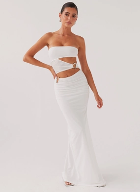 Relaxed Fit Look Into Pieces Mesh Maxi Dress - White