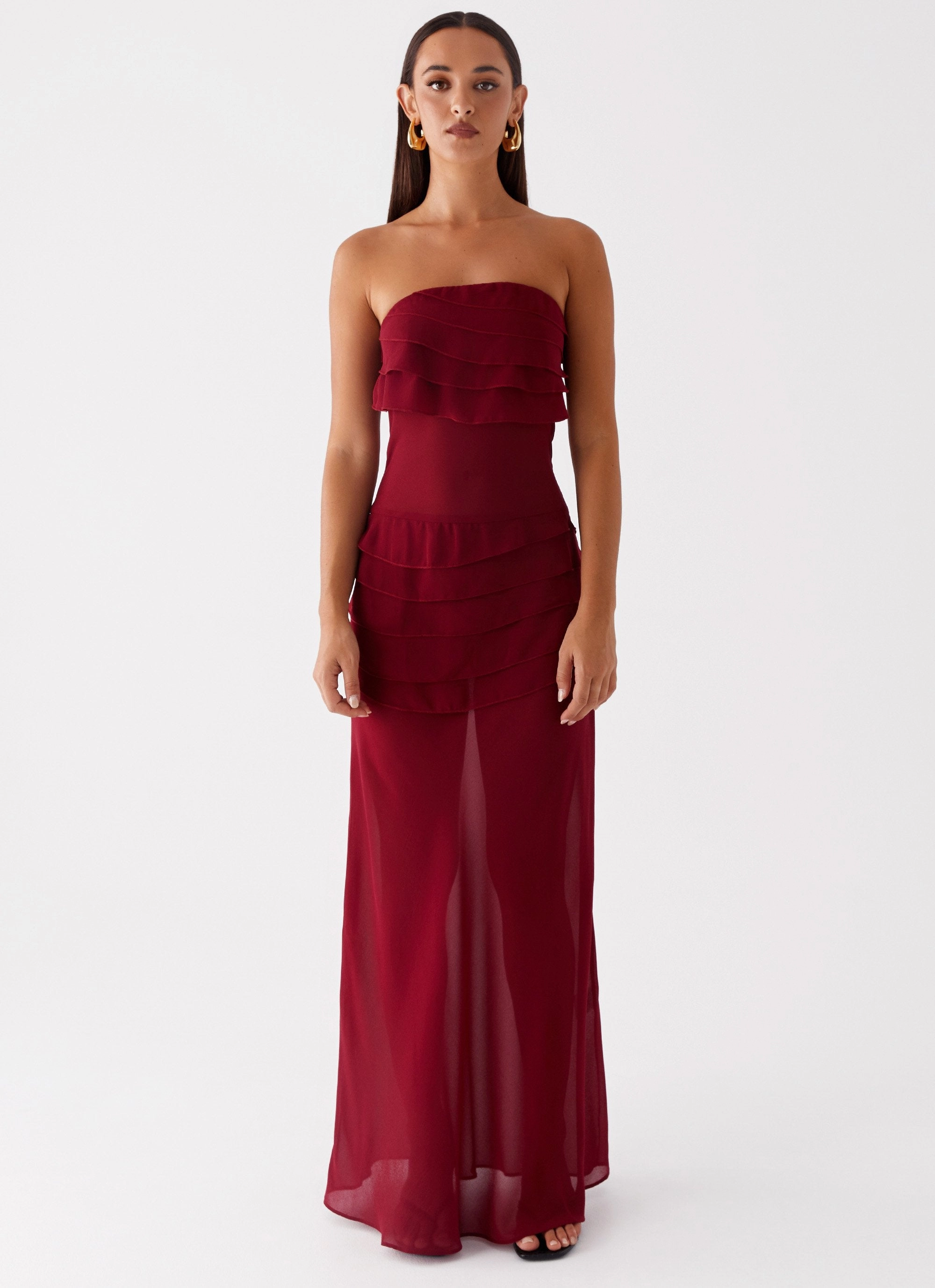 Vibrant Look Lightweight-Lining Into The Night Maxi Dress - Cherry Red
