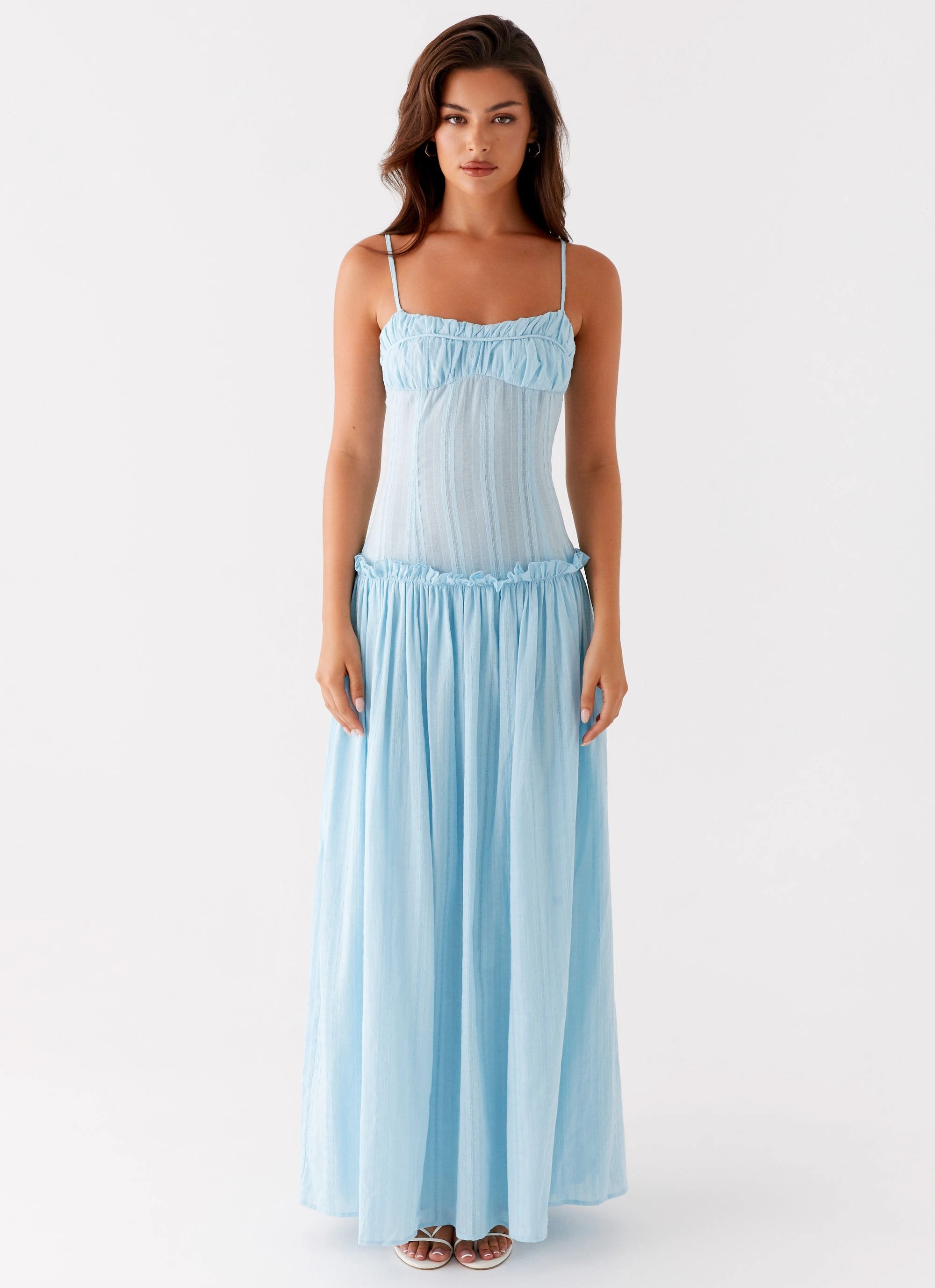 Jacinda Drop Waist Maxi Dress - Blue Fall Silhouette monochrome