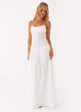 Jacinda Drop Waist Maxi Dress - Ivory Travel Vibe