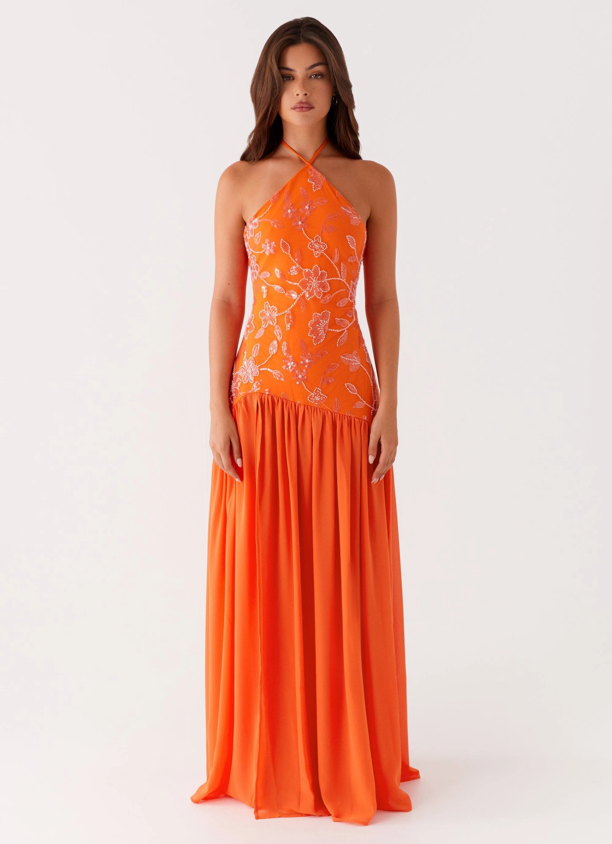 Janelle Beaded Maxi Dress - Orange Classic sheath dress