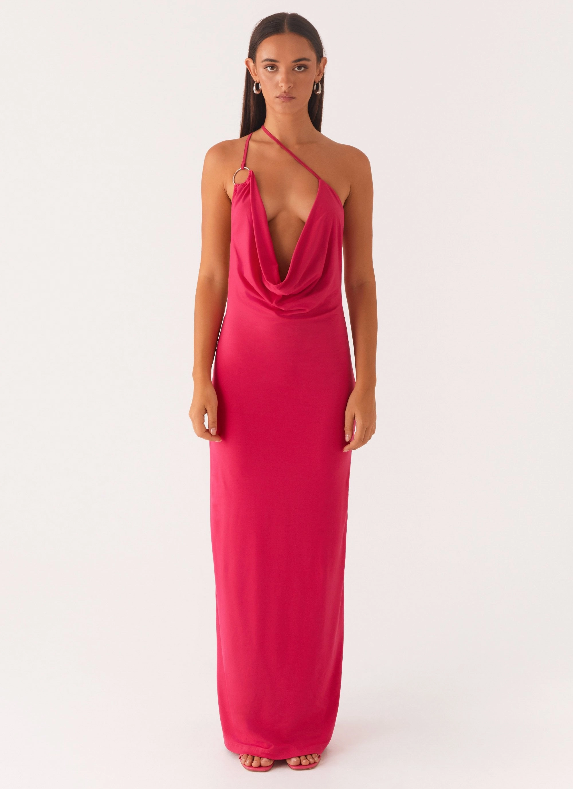 City Friendly Jayla One Shoulder Maxi Dress - Fuchsia