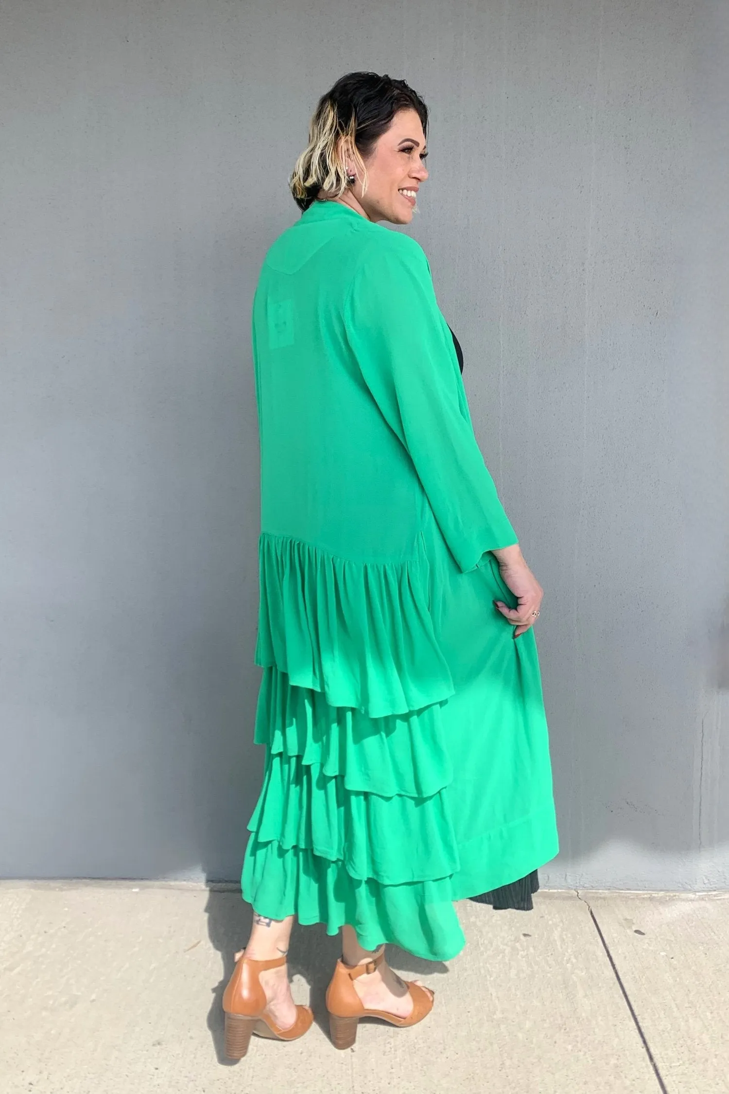 Jellicoe - JS24-26B Frilled Back Duster Anti Static Inner Layer Magnetic Closure Options