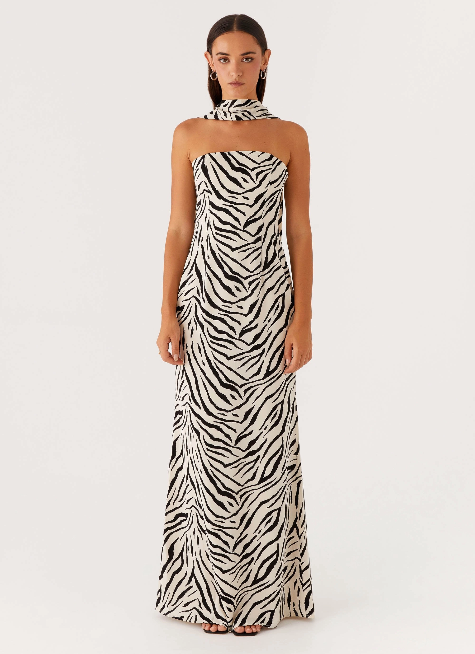 Linen-Blend Jigsaw Strapless Maxi Dress - Zebra