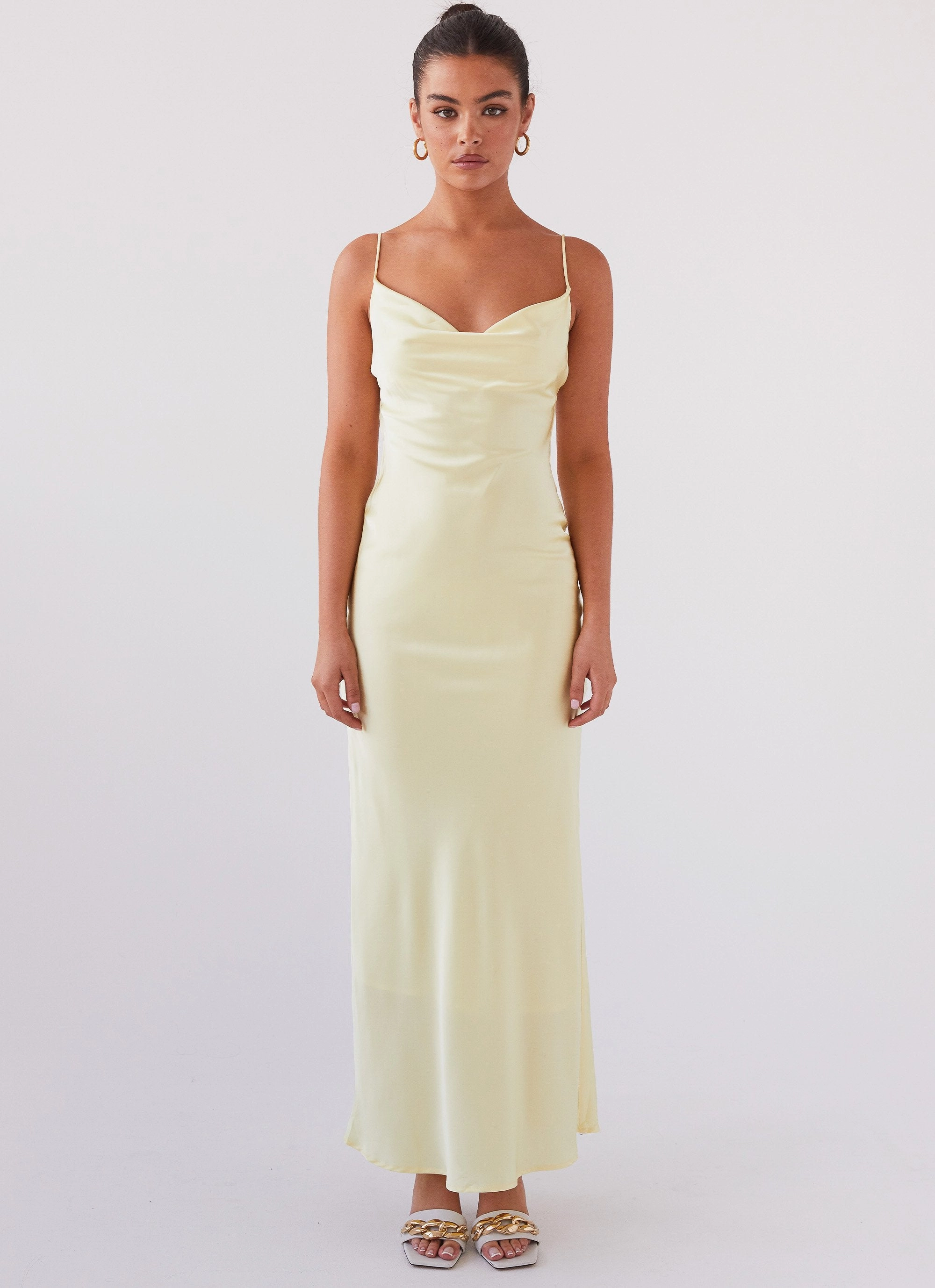 Joanna Satin Maxi Dress - Lemon Refined Form Elegant Charm