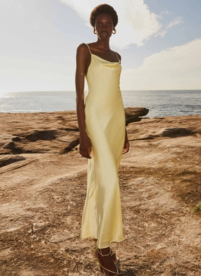 Joanna Satin Maxi Dress - Lemon Breathable Wearable