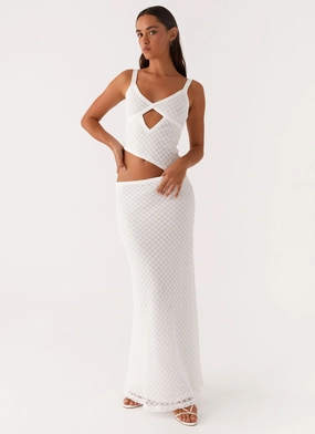 Jocelyn Maxi Dress - White Crochet Flawless Waistband Fit