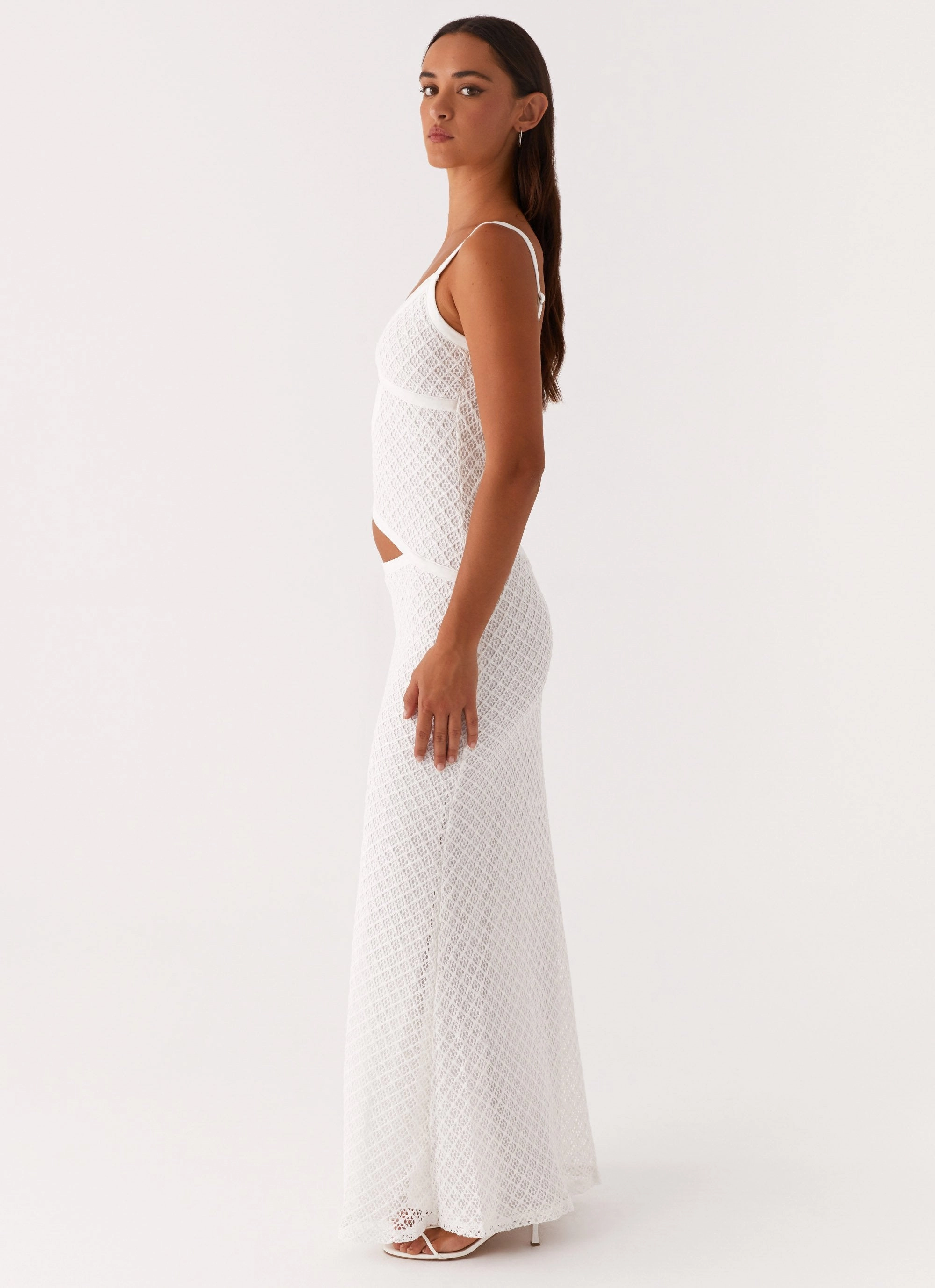 Jocelyn Maxi Dress - White Crochet Polished Look Slim-fit