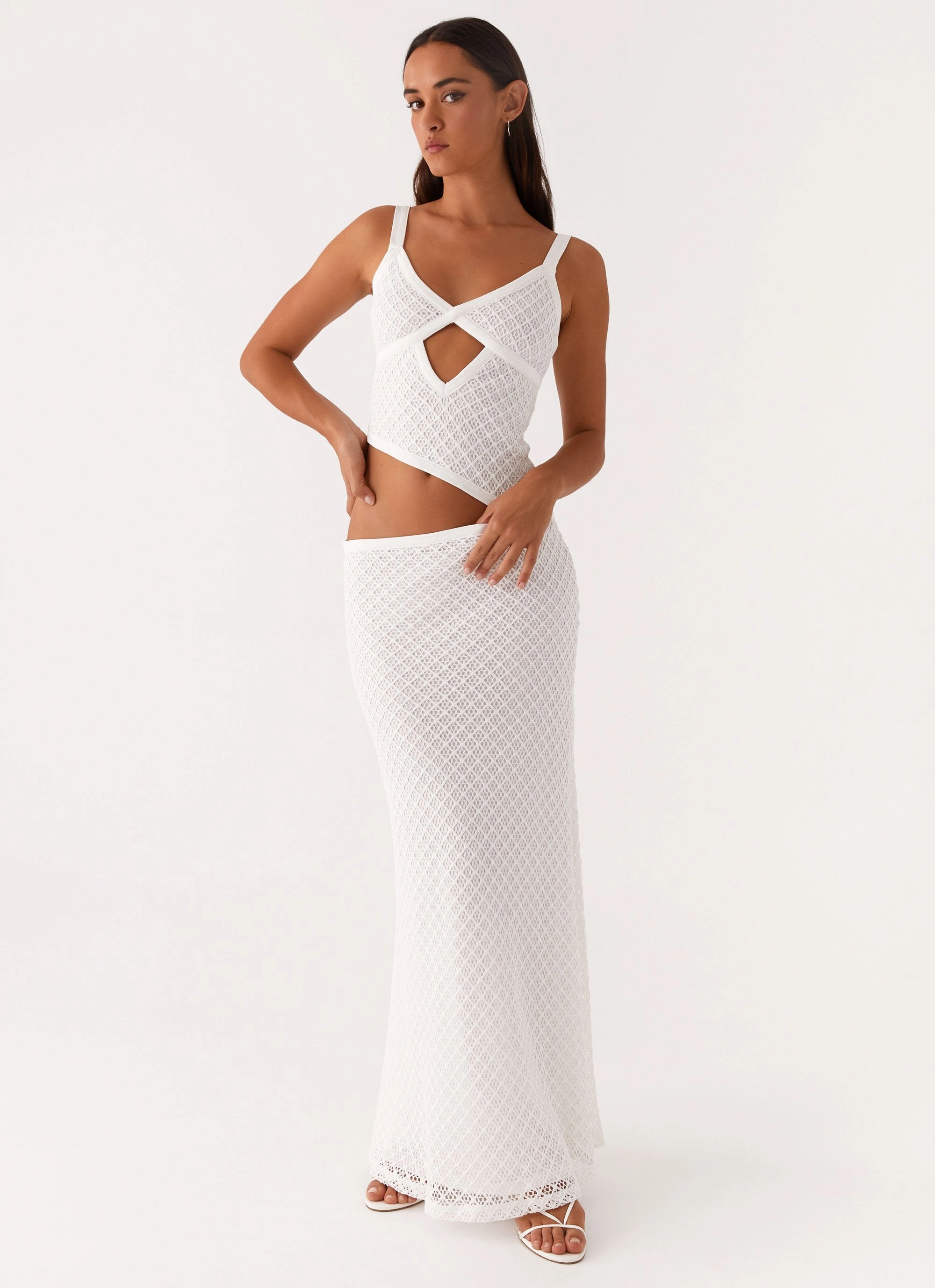Jocelyn Maxi Dress - White Crochet Flawless Waistband Fit
