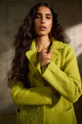 Joseph Ribkoff - 233951F24 Wasabi Coat Faux Fur Collar Rubberized Trims