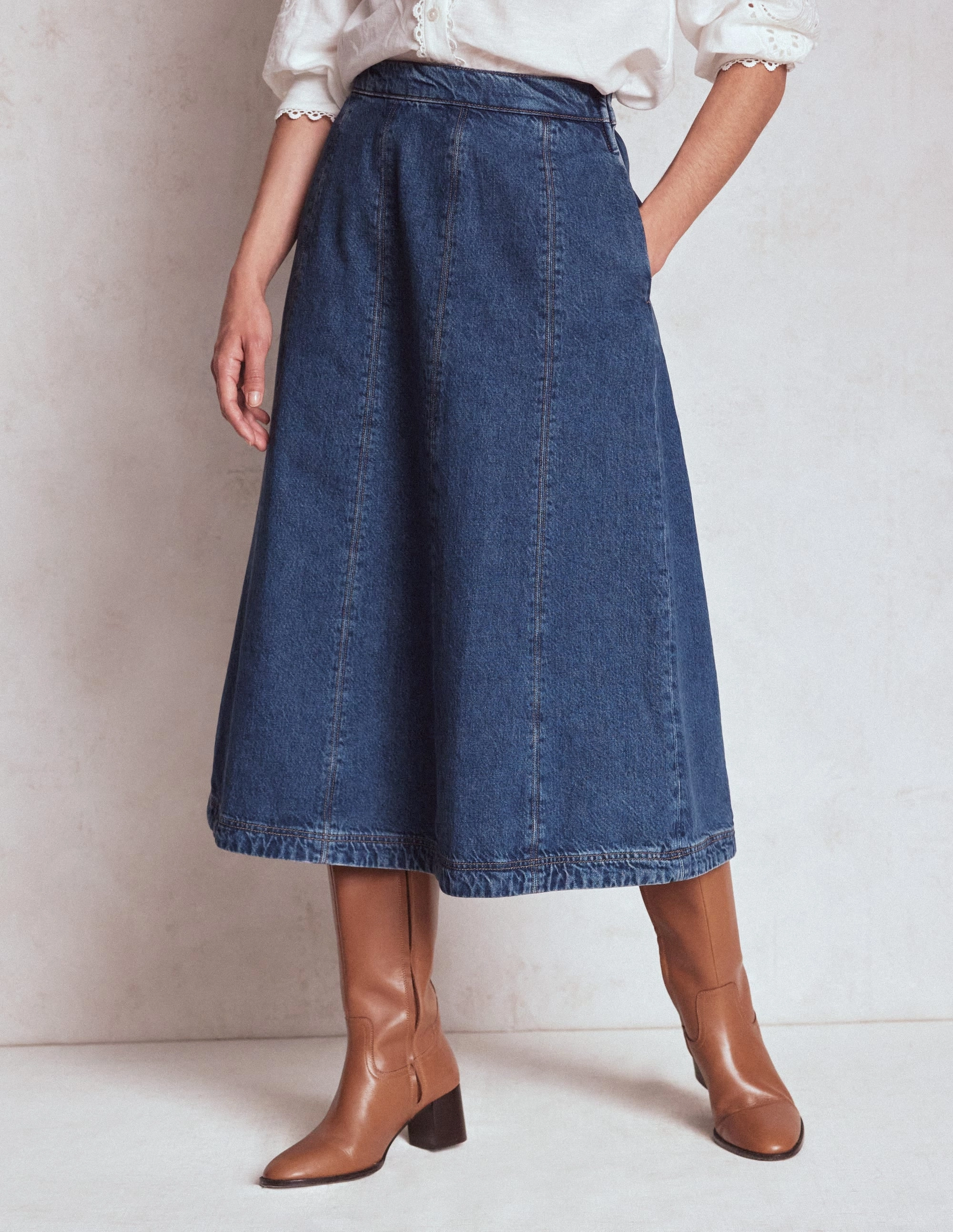 Mix Culture Transitional Wear Joy Panelled Denim Skirt-Mid Wash