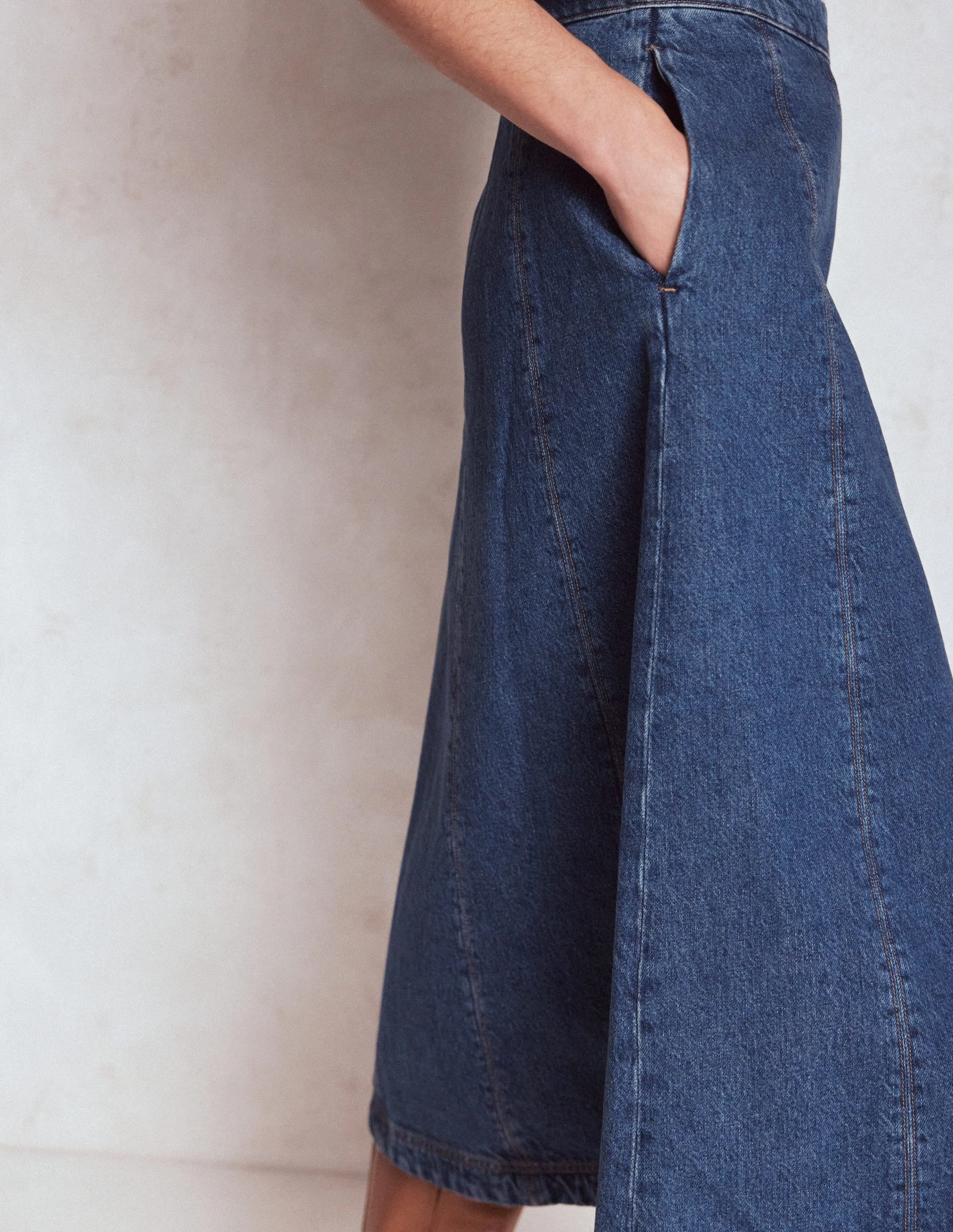 Joy Panelled Denim Skirt-Mid Wash Functional Detail City Mood