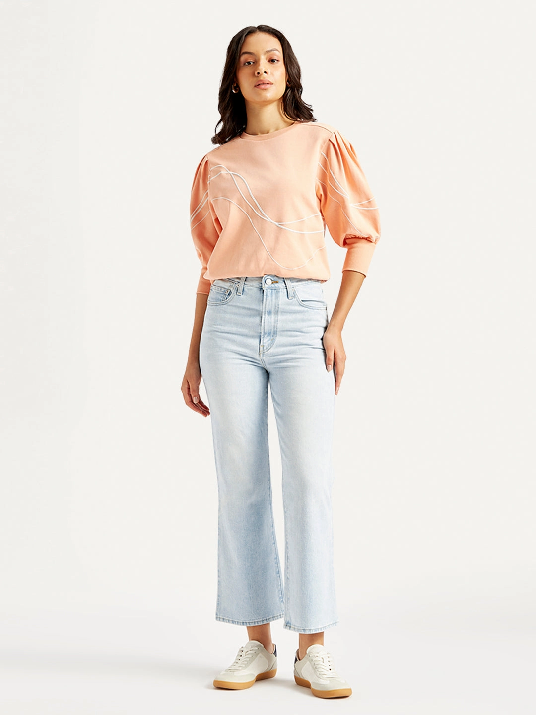 school outfit Women's Blue Ribcage Cropped Bootcut Fit High Rise Jeans