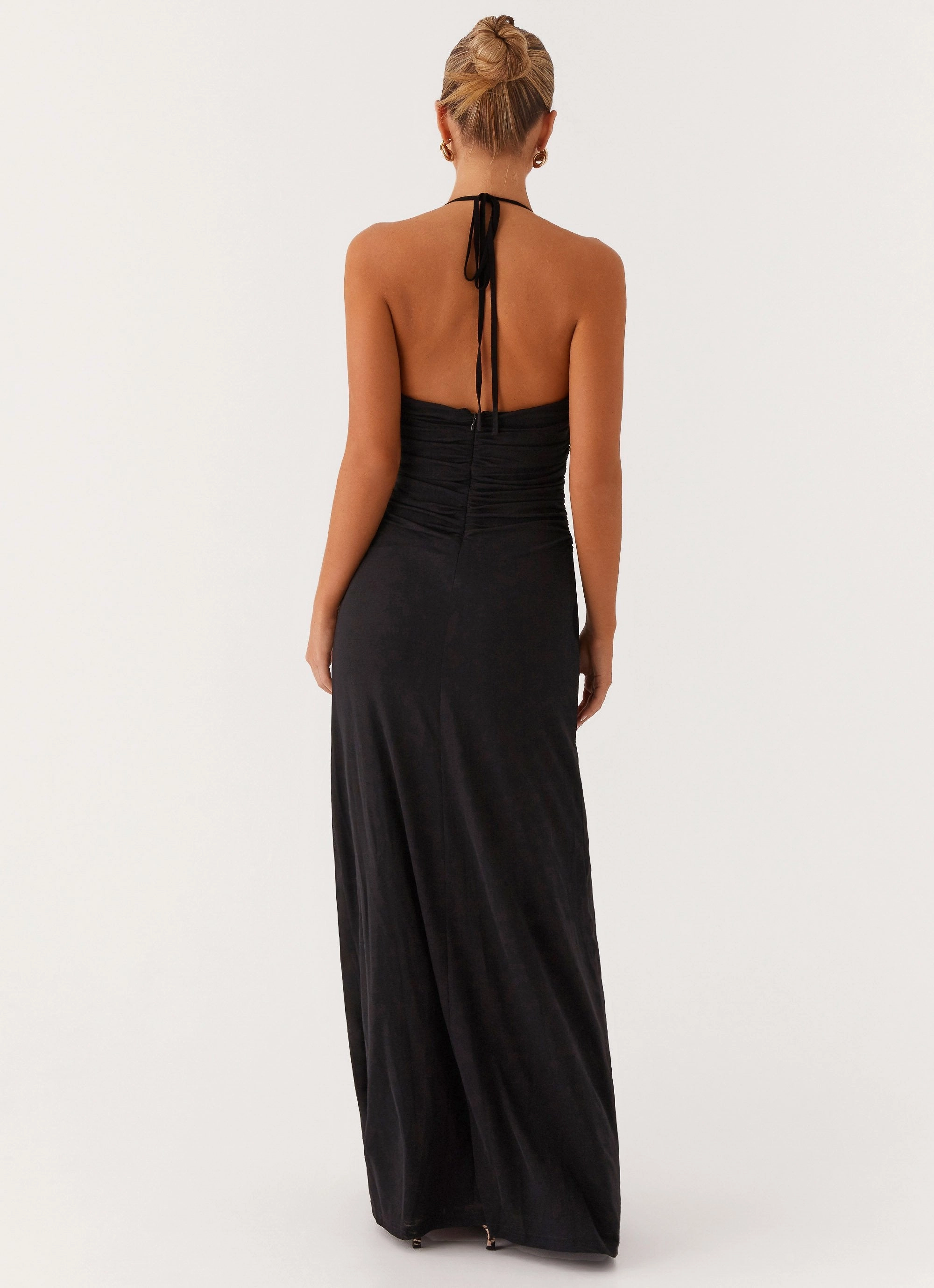 Kansas Maxi Dress - Black Satin-Sleeve