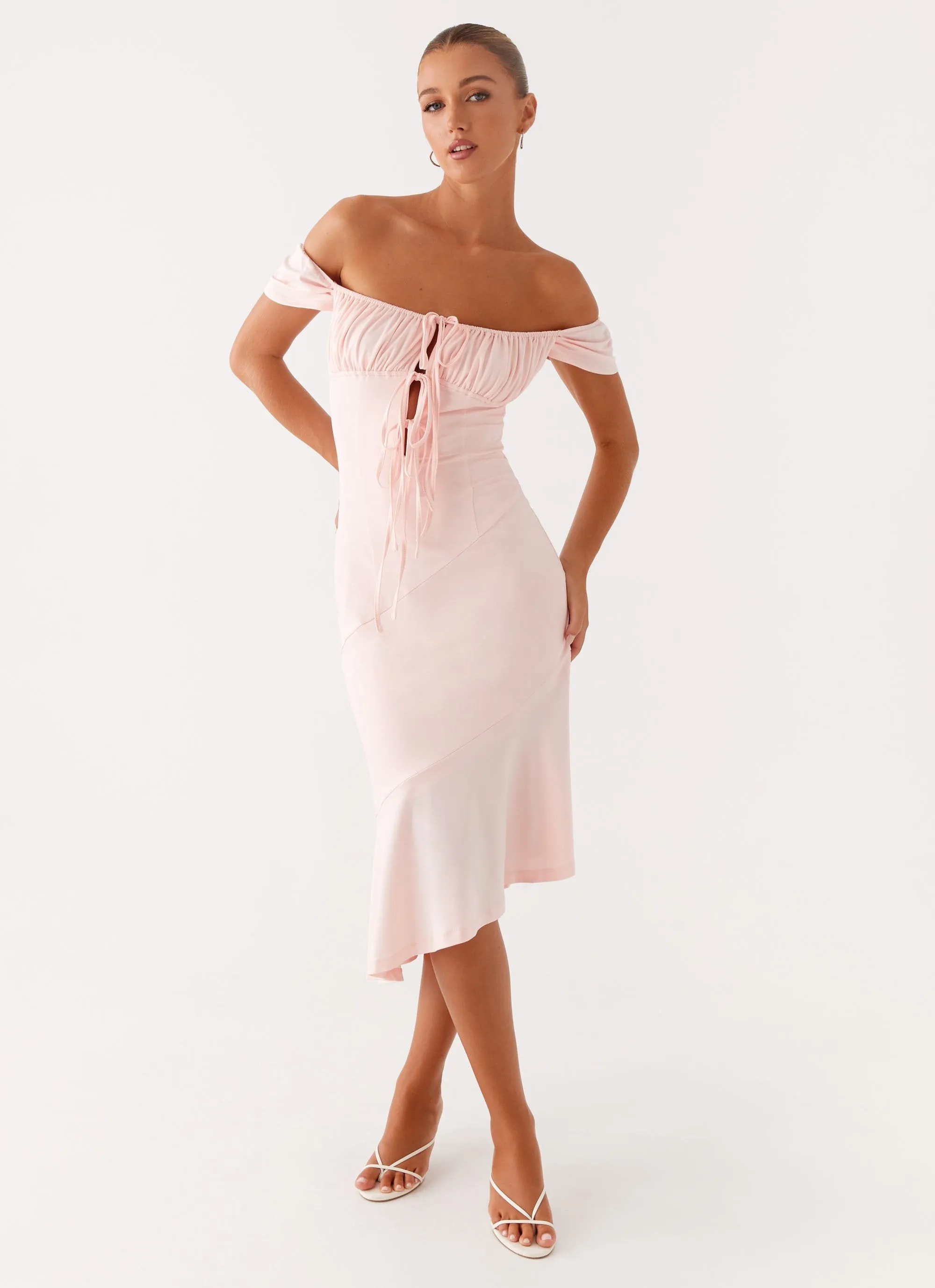 Katherine Midi Dress - Pink Cool Structure Patterned-Fabric