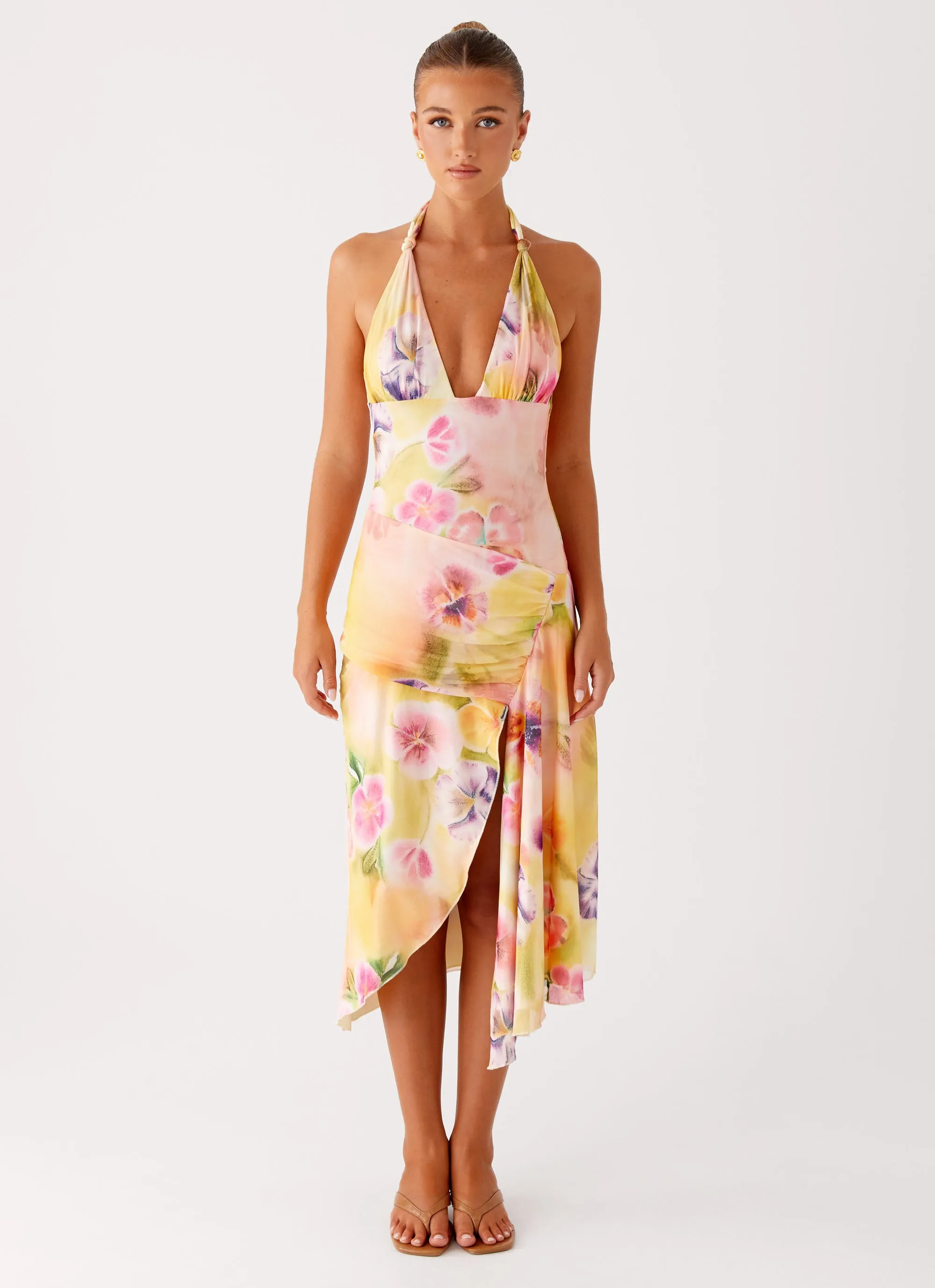 Kayce Midi Dress - Sunburst Floral Style Ease Flared-Hem