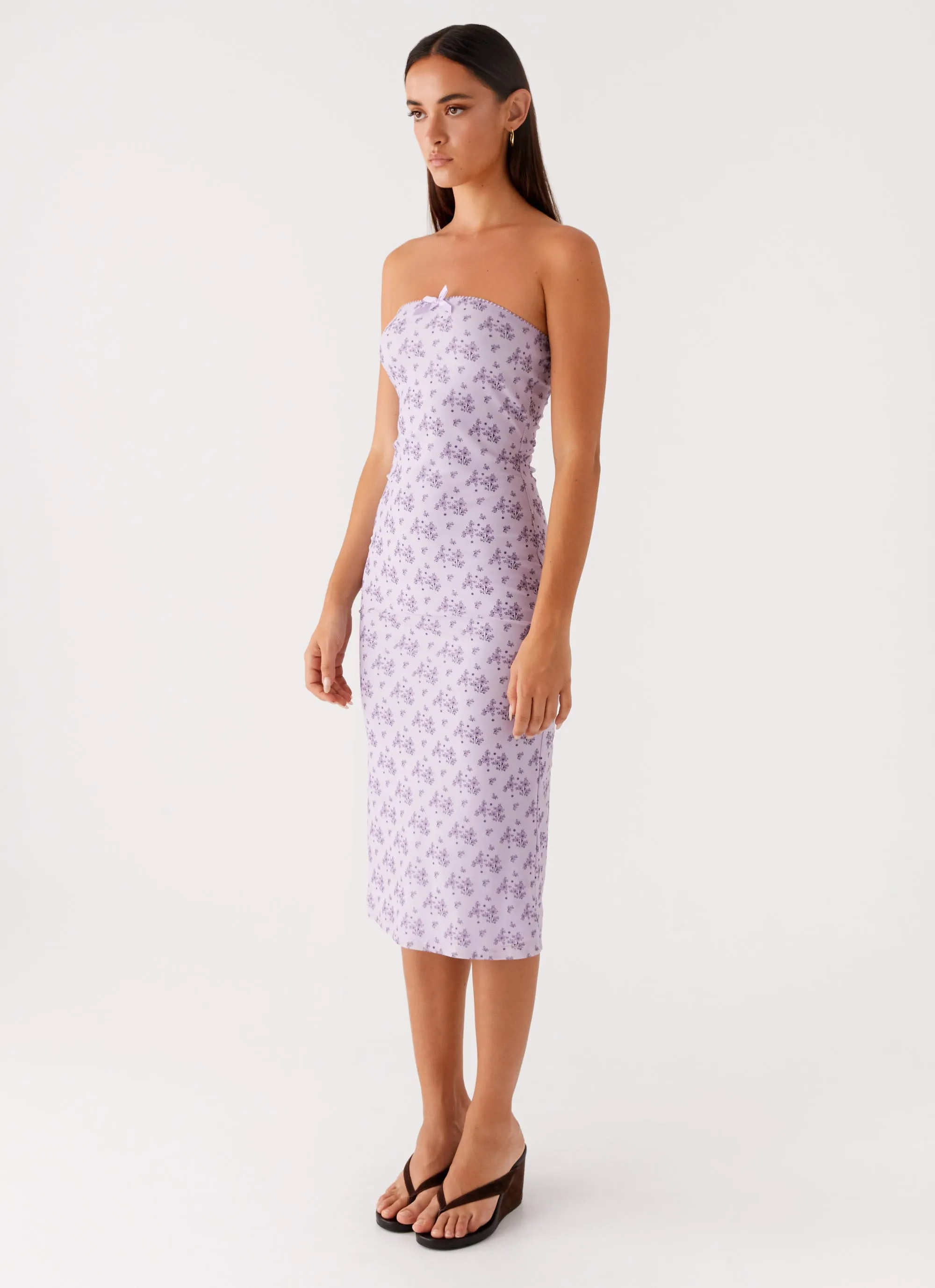 Keila Strapless Midi Dress - Lavender Meadow Subtle-Print