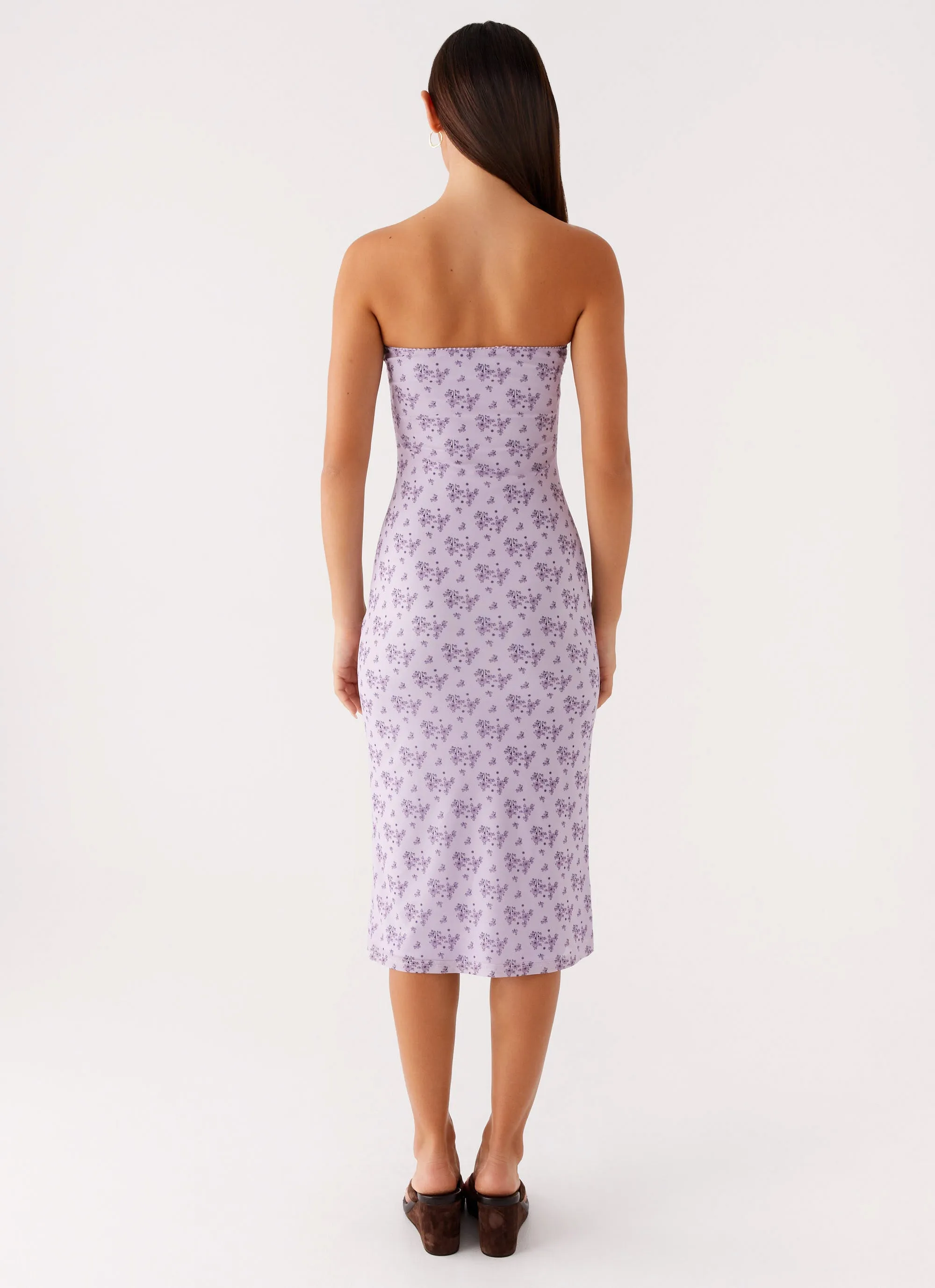 Keila Strapless Midi Dress - Lavender Meadow Open Back