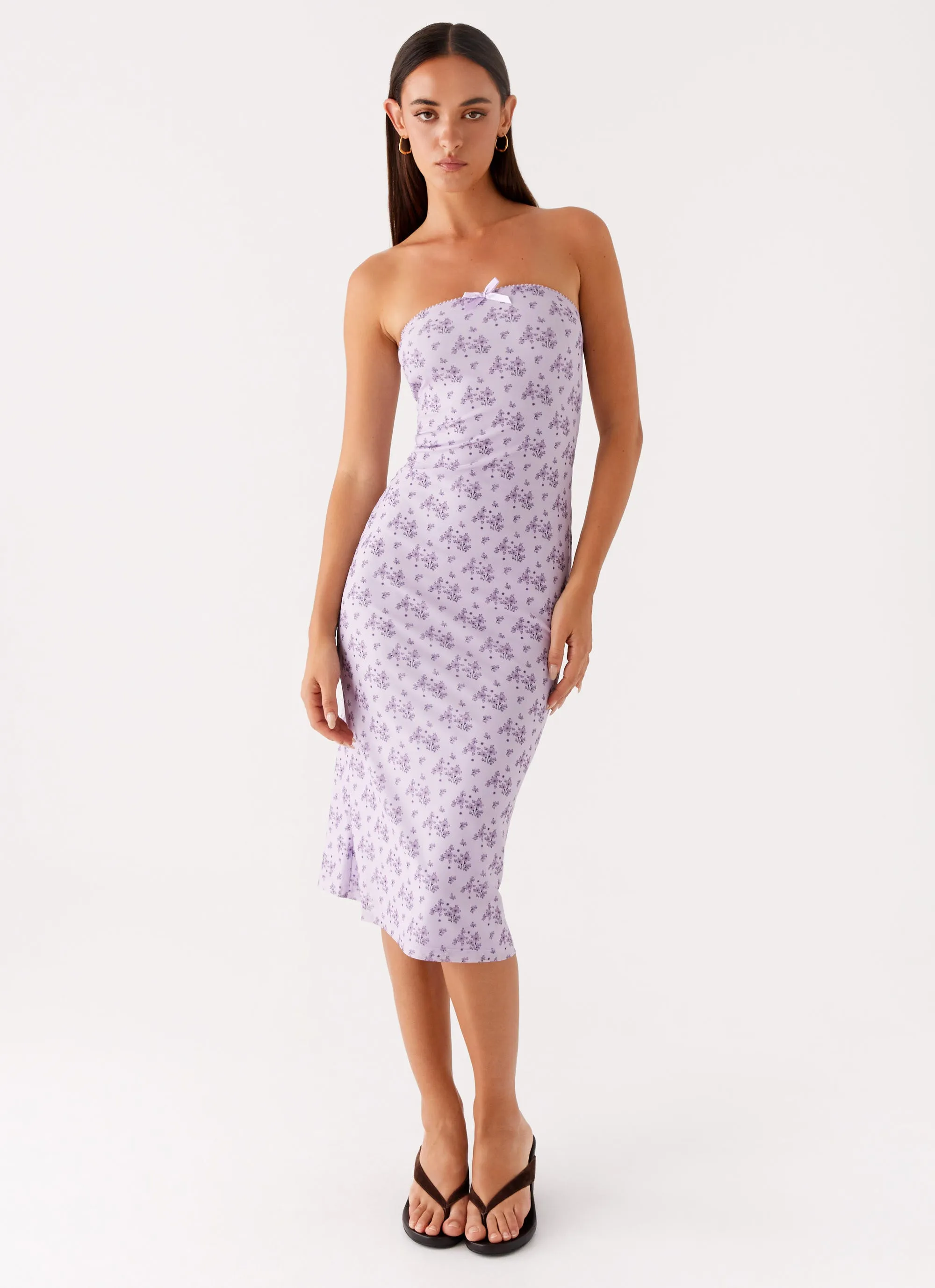 Flattering Shape Look Boho Aesthetic Keila Strapless Midi Dress - Lavender Meadow