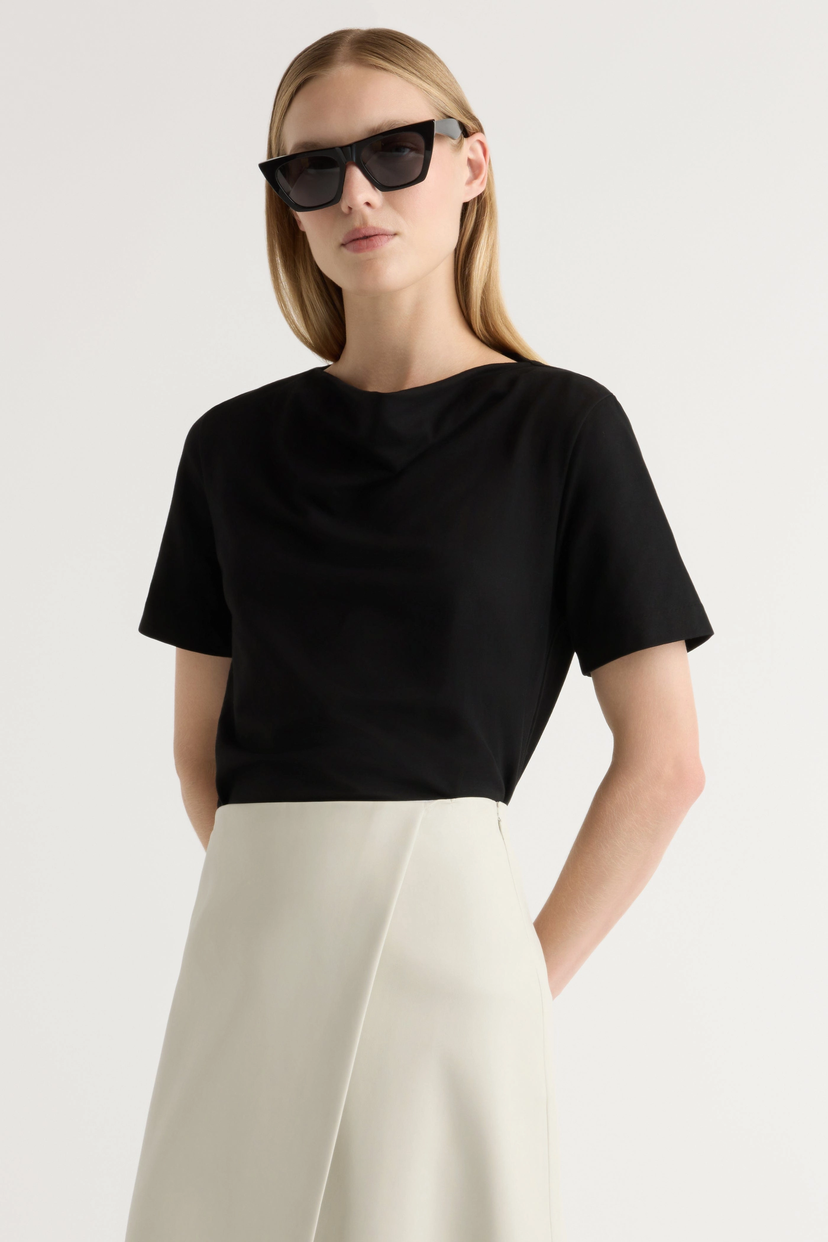 Kendra Organic Cotton Cowl-Neck Tee DoubleStitchedHem