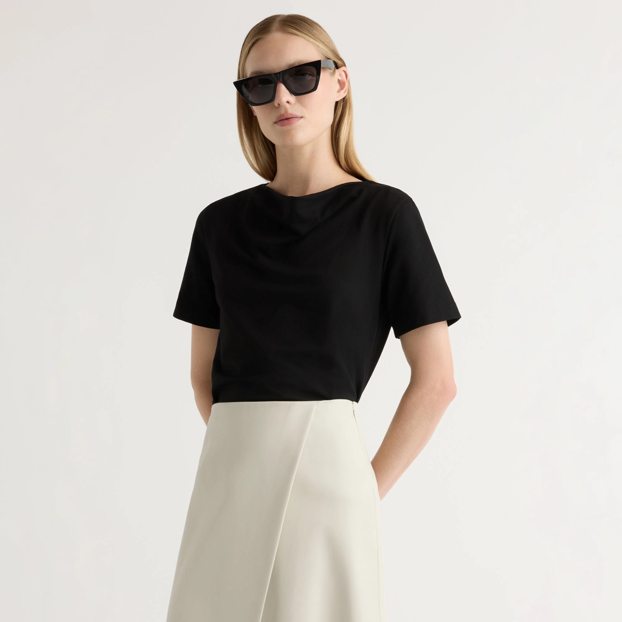 Kendra Organic Cotton Cowl-Neck Tee Easy Layering Comfortable Stretch