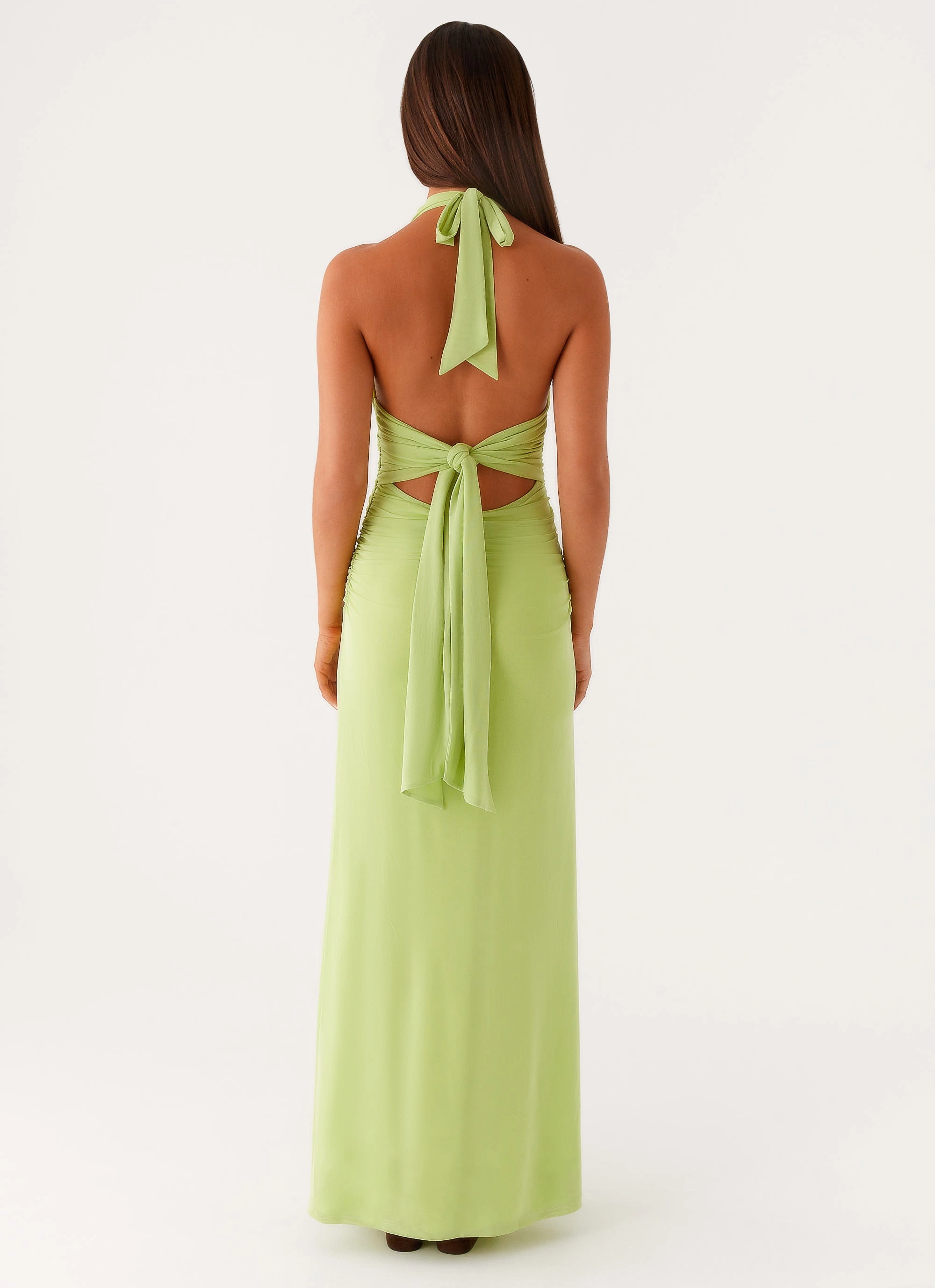 Minimalist Waist Patterned-Fabric Kerrie Maxi Dress - Lime