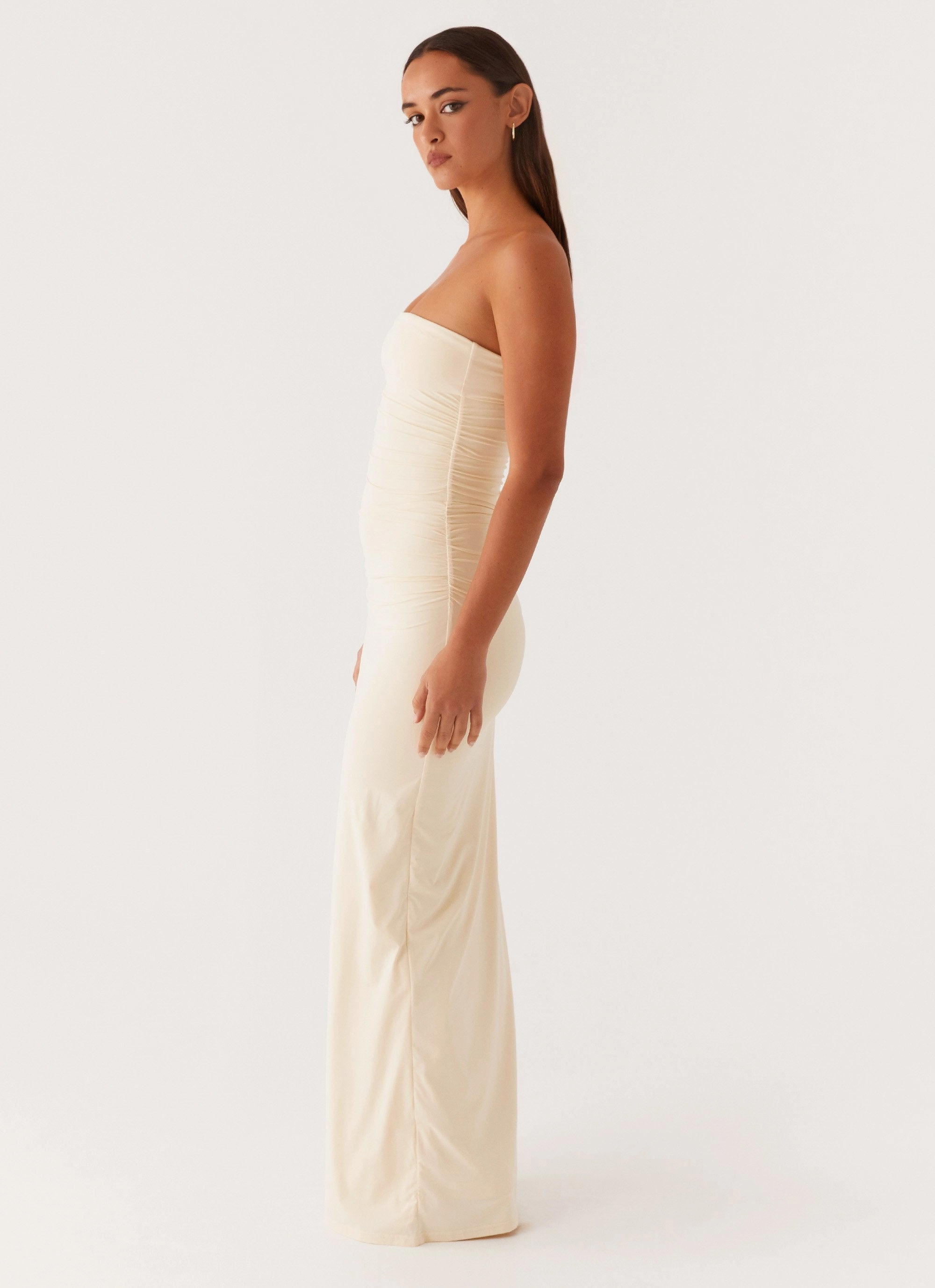 Romee Strapless Maxi Dress - Pastel Yellow Sage Detail
