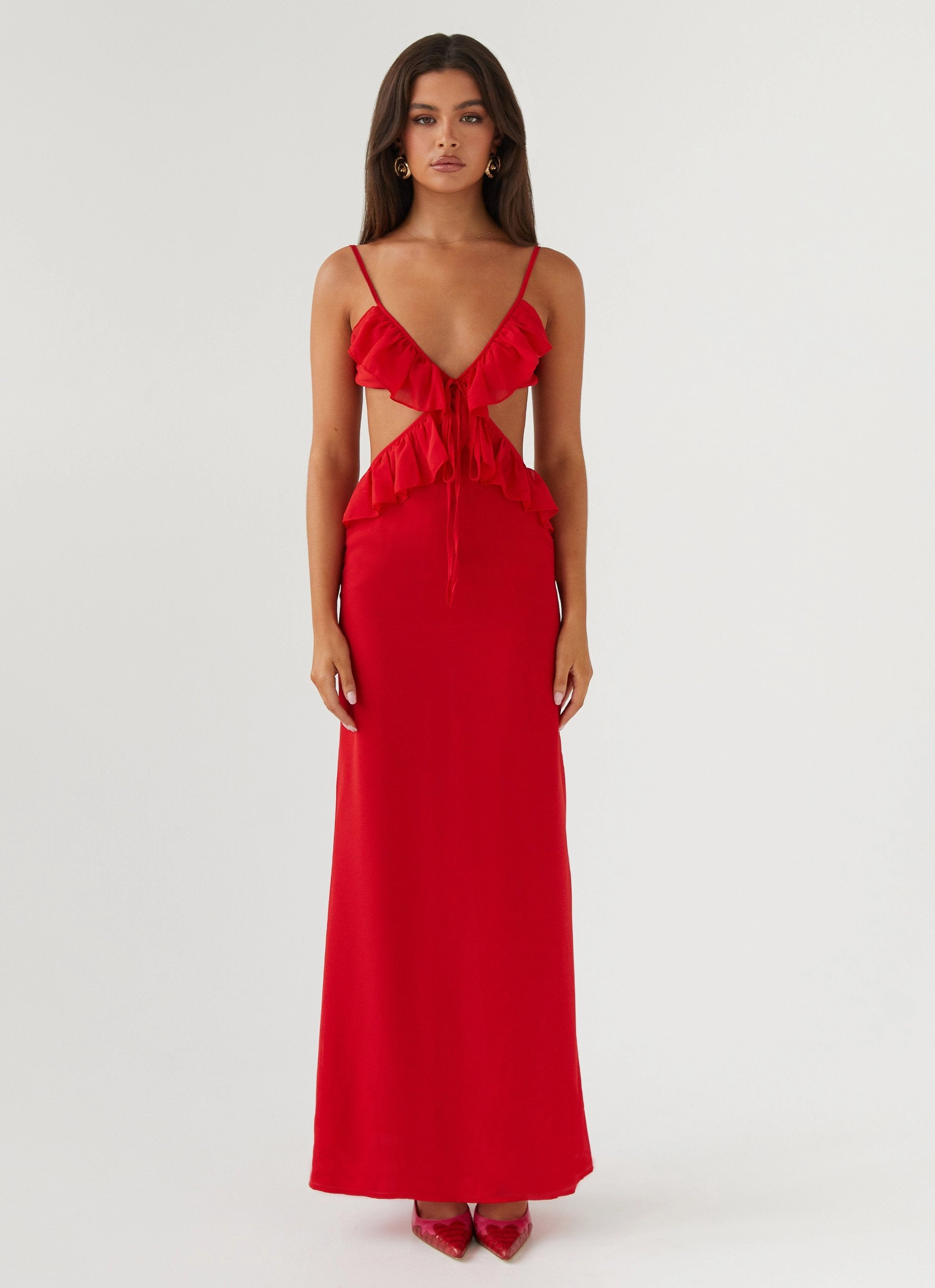 Relaxed-fit Trendy floral dress Klara Cut Out Maxi Dress - Red