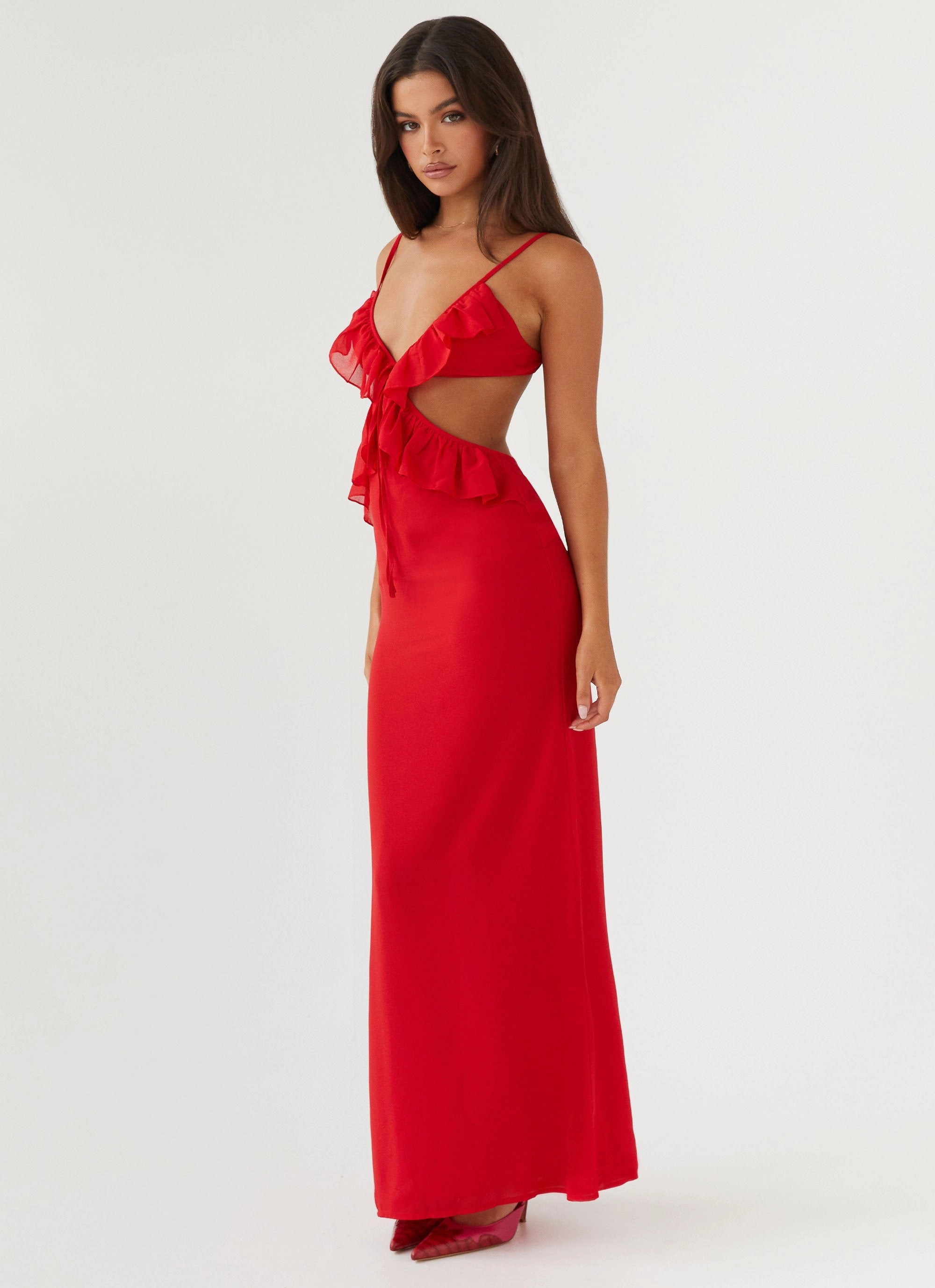 Klara Cut Out Maxi Dress - Red Light Bow Trendy Vibes