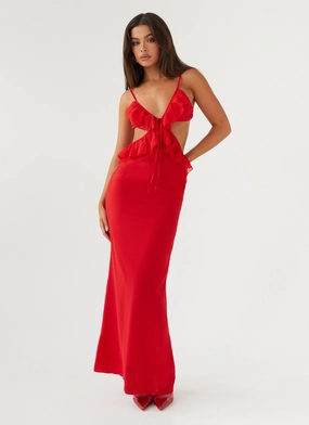 Klara Cut Out Maxi Dress - Red Dreamy Drape Silk Air