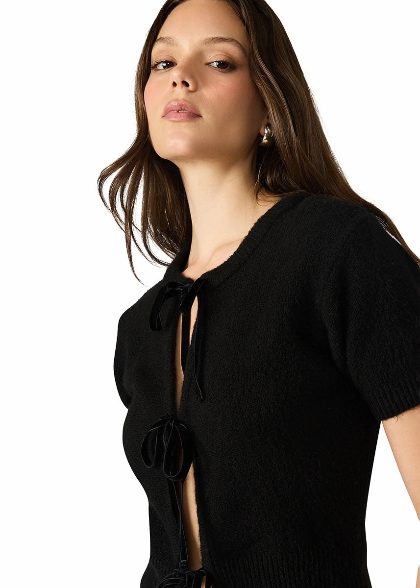 Non Restrictive Fit Natural Fiber Blend Sereia Cardigan - Black