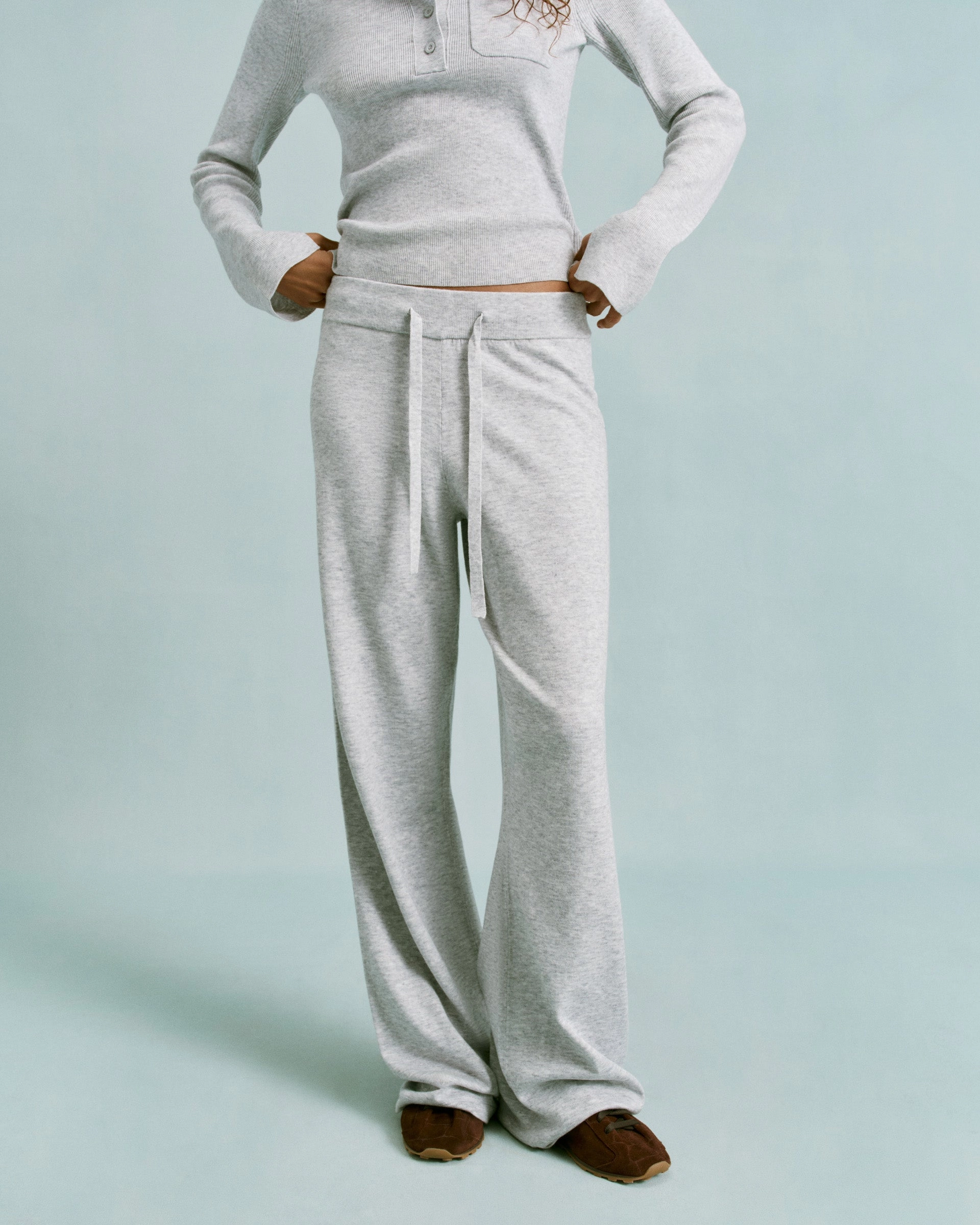 Stretchable Wear Comfortable Movement Knit Straight Leg Trousers - Light Grey Melange