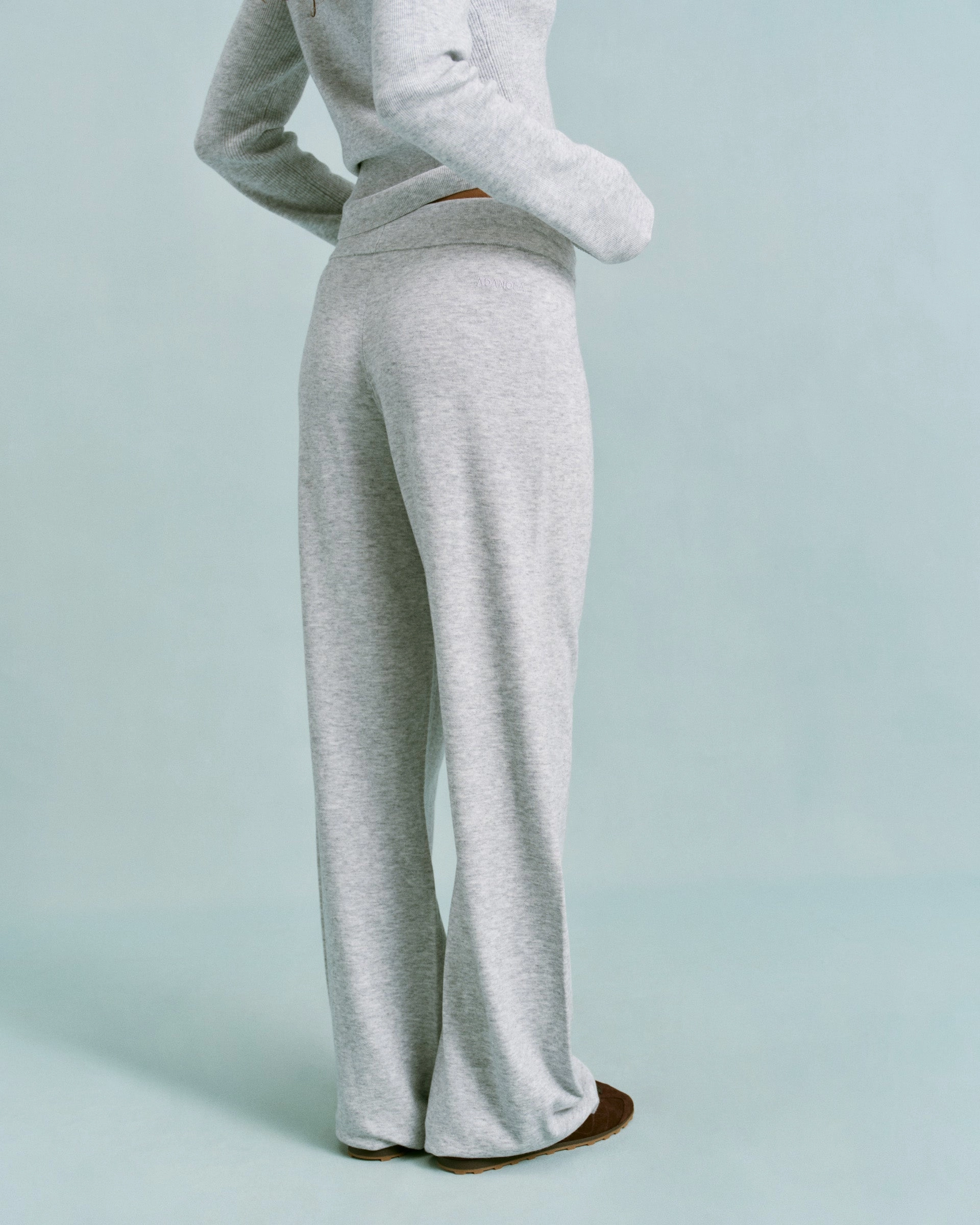 Hygienic Inner Layer Knit Straight Leg Trousers - Light Grey Melange