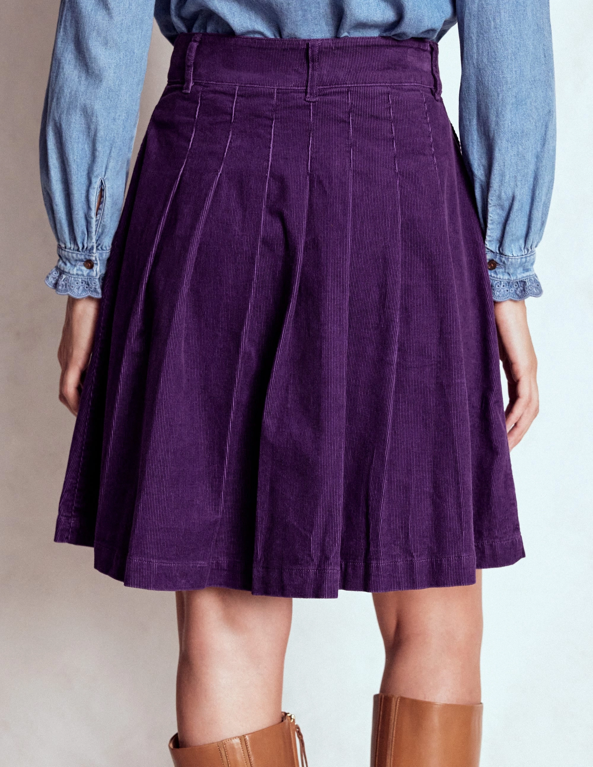 Chic Look Pleated Cord Skirt-Mystic Purple